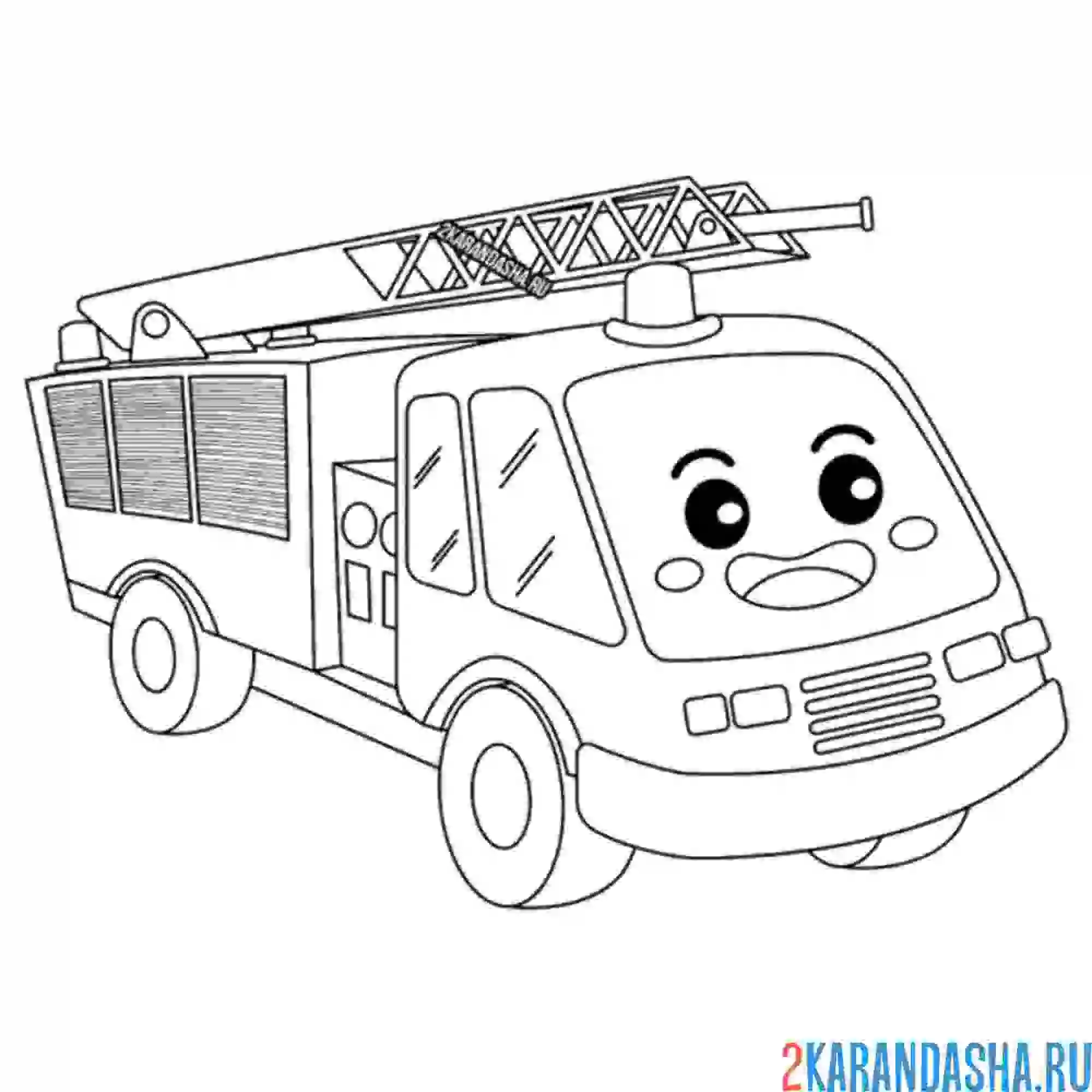 Раскраска пожарная машинка с глазками