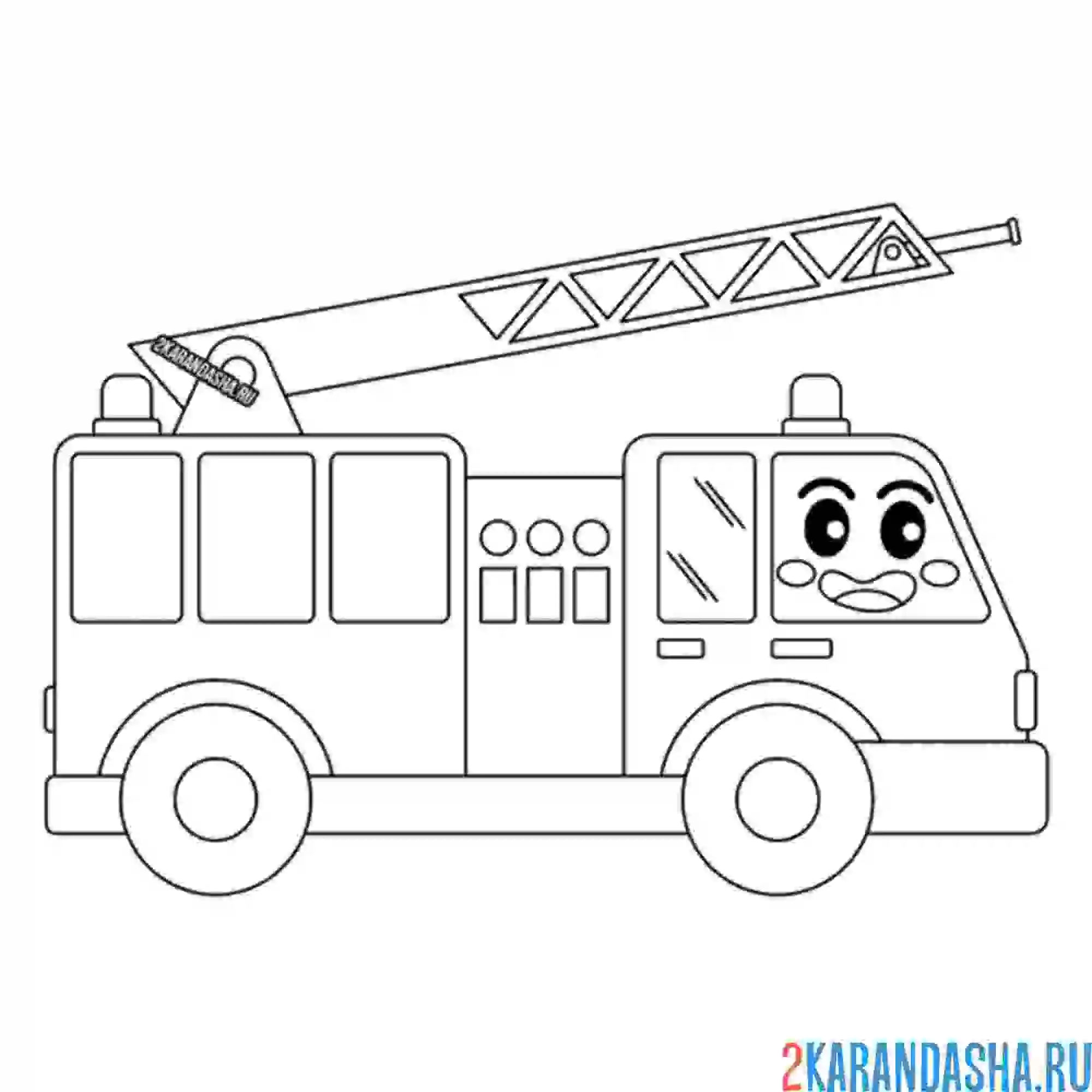 Раскраска рисованная пожарная машина