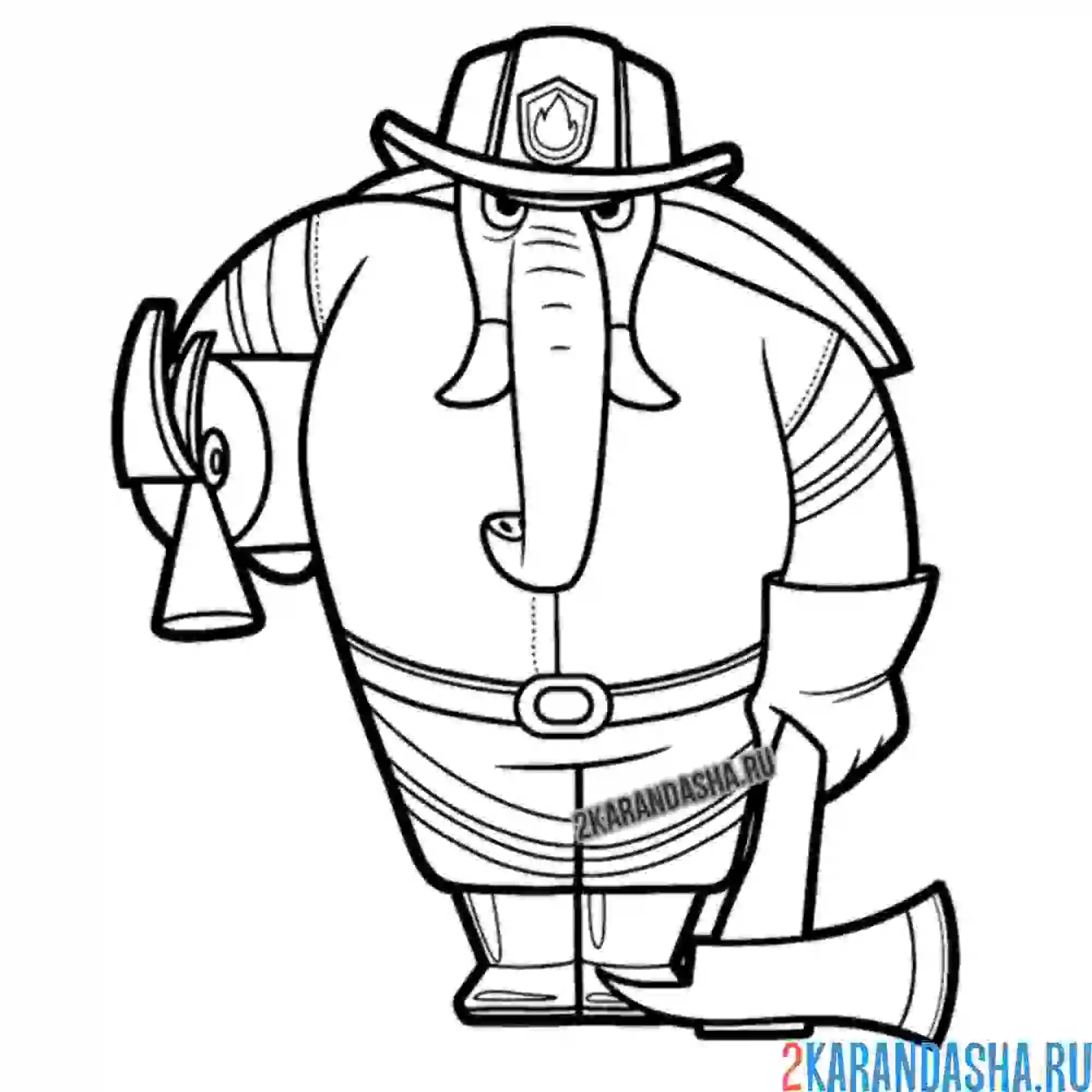 Раскраска пожарный суровый слон