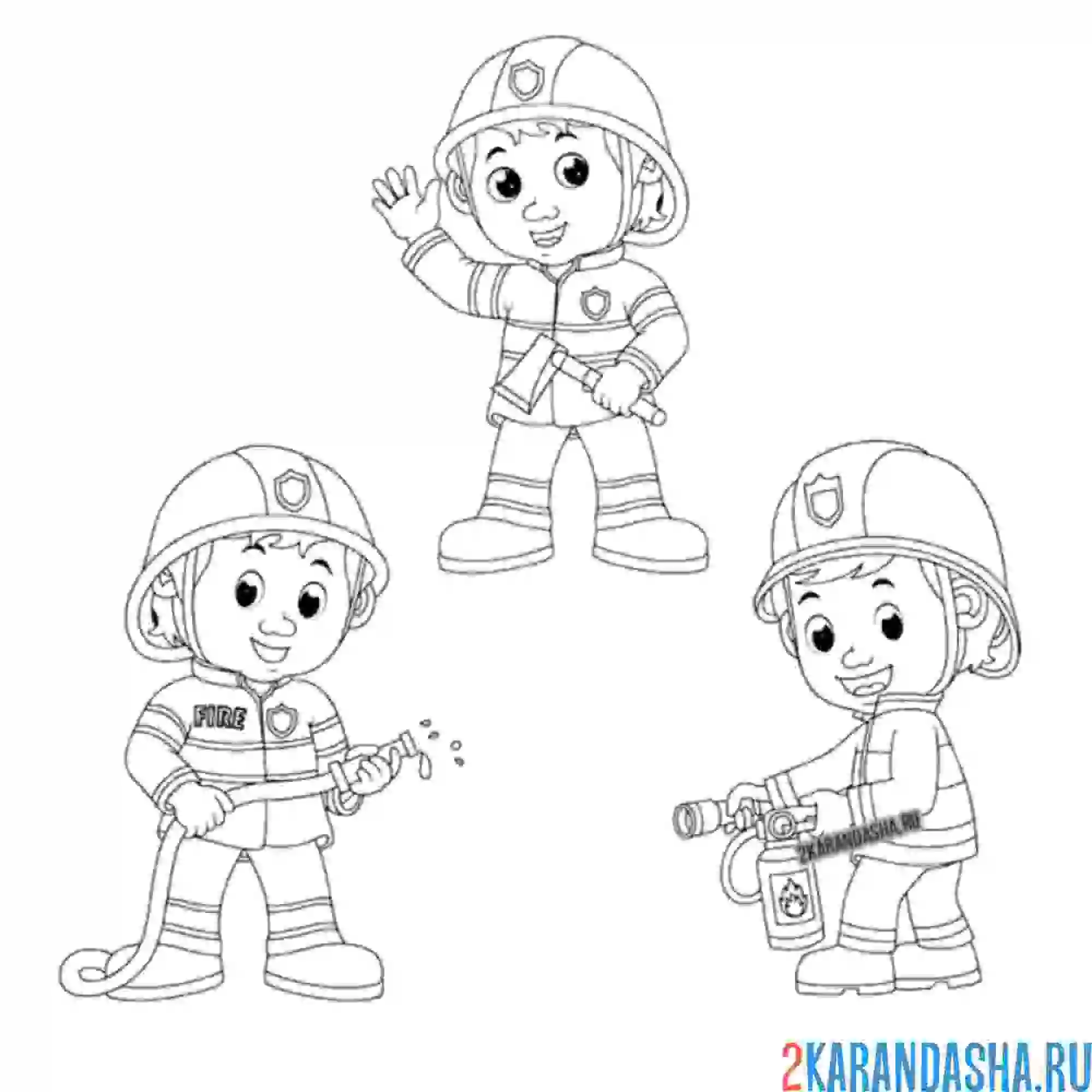 Раскраска трое пожарных