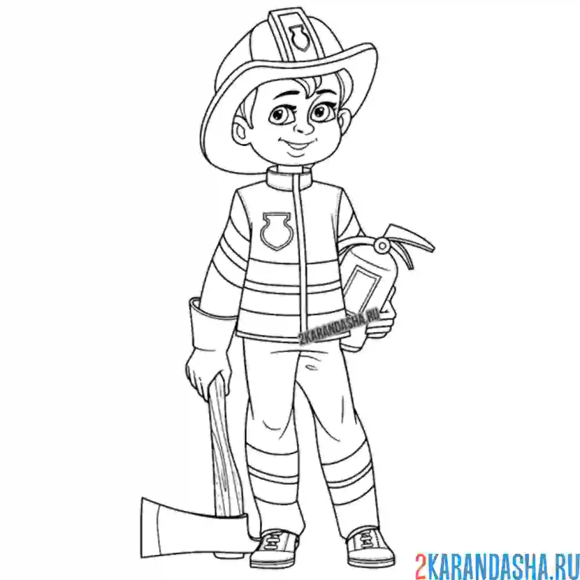 Раскраска пожарный в защитном костюме