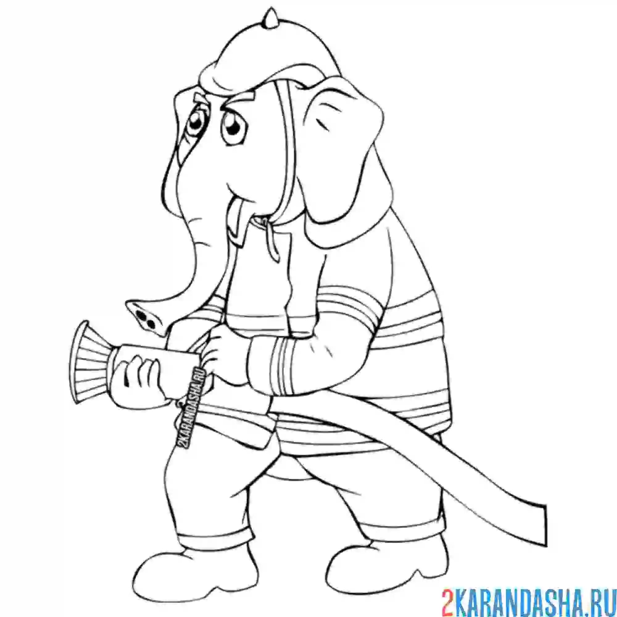 Раскраска слон старый пожарный
