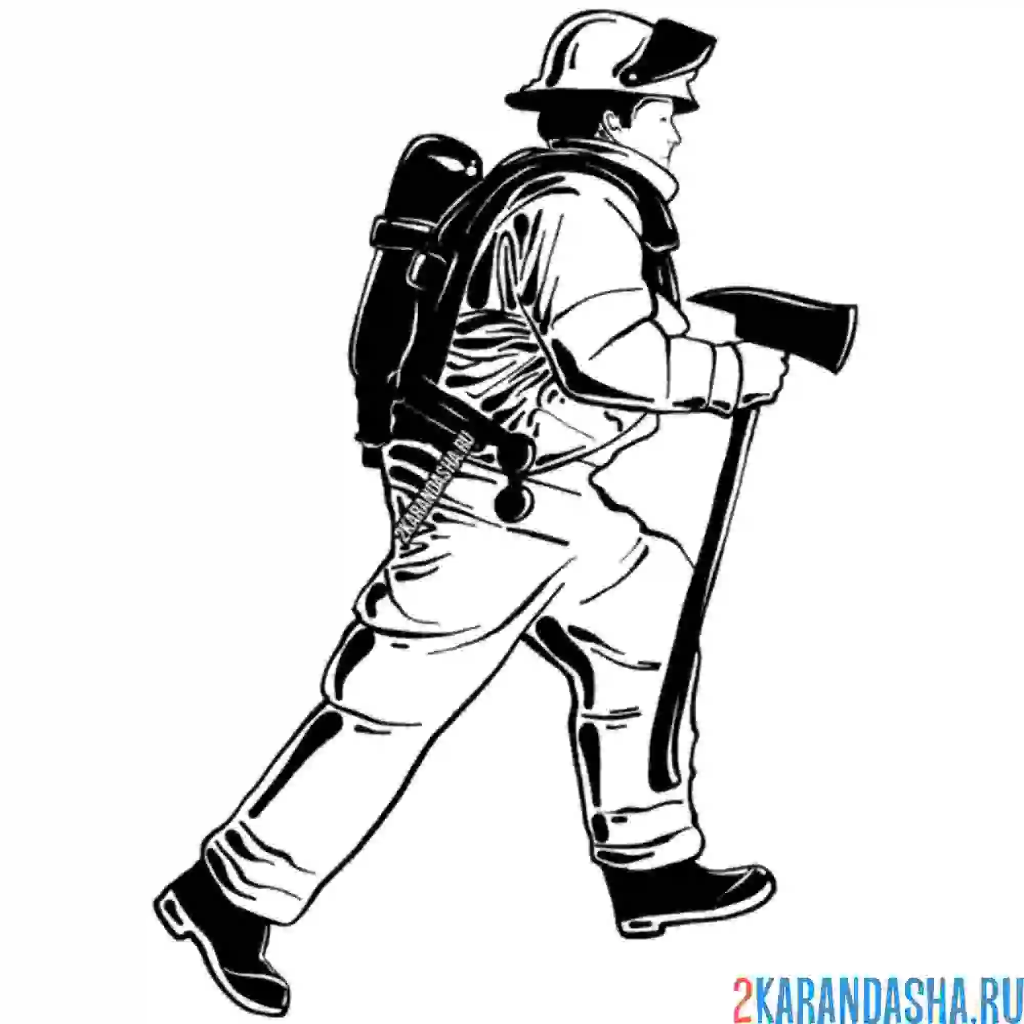 Раскраска пожарный спешит на вызов