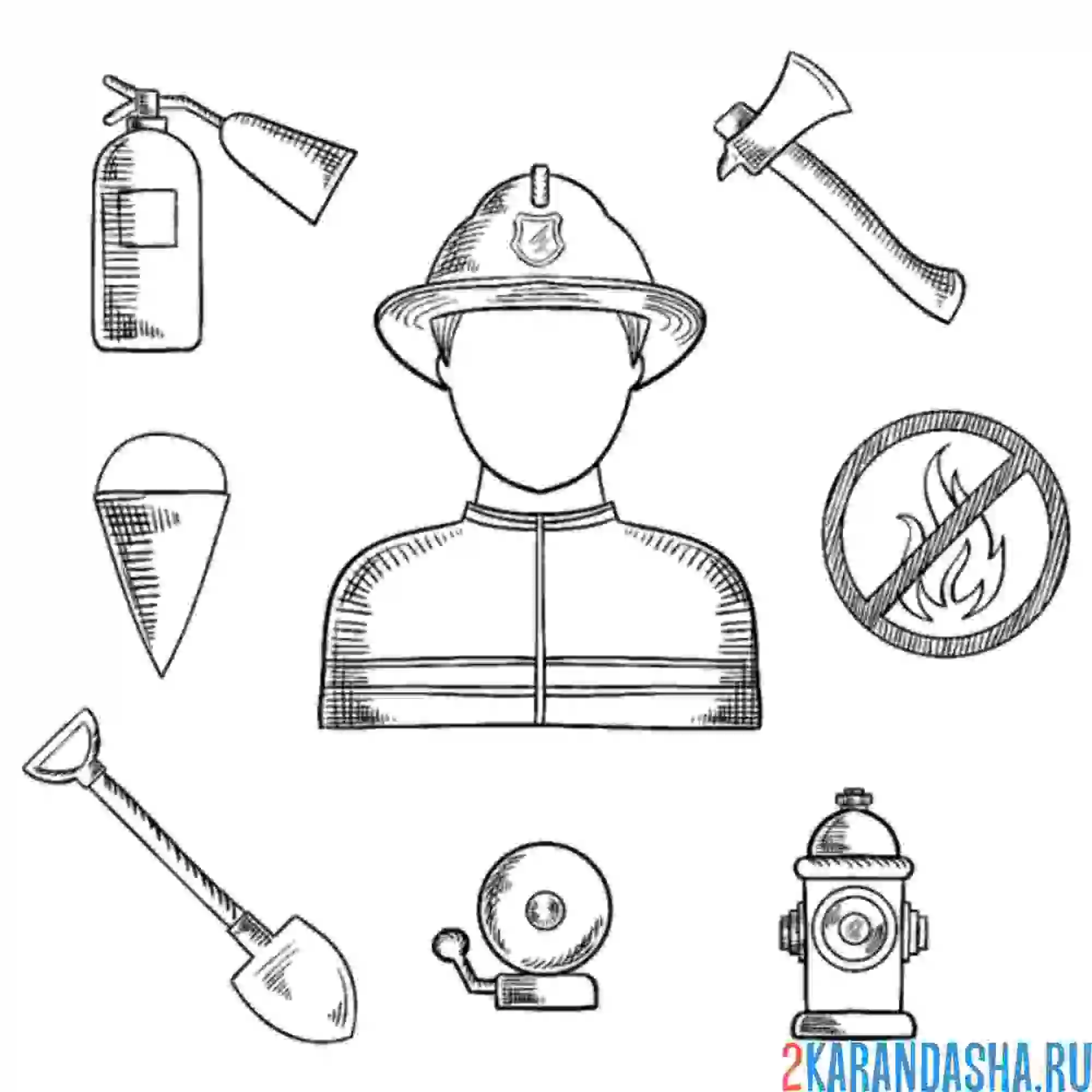 Раскраска пожарный коллаж иконки