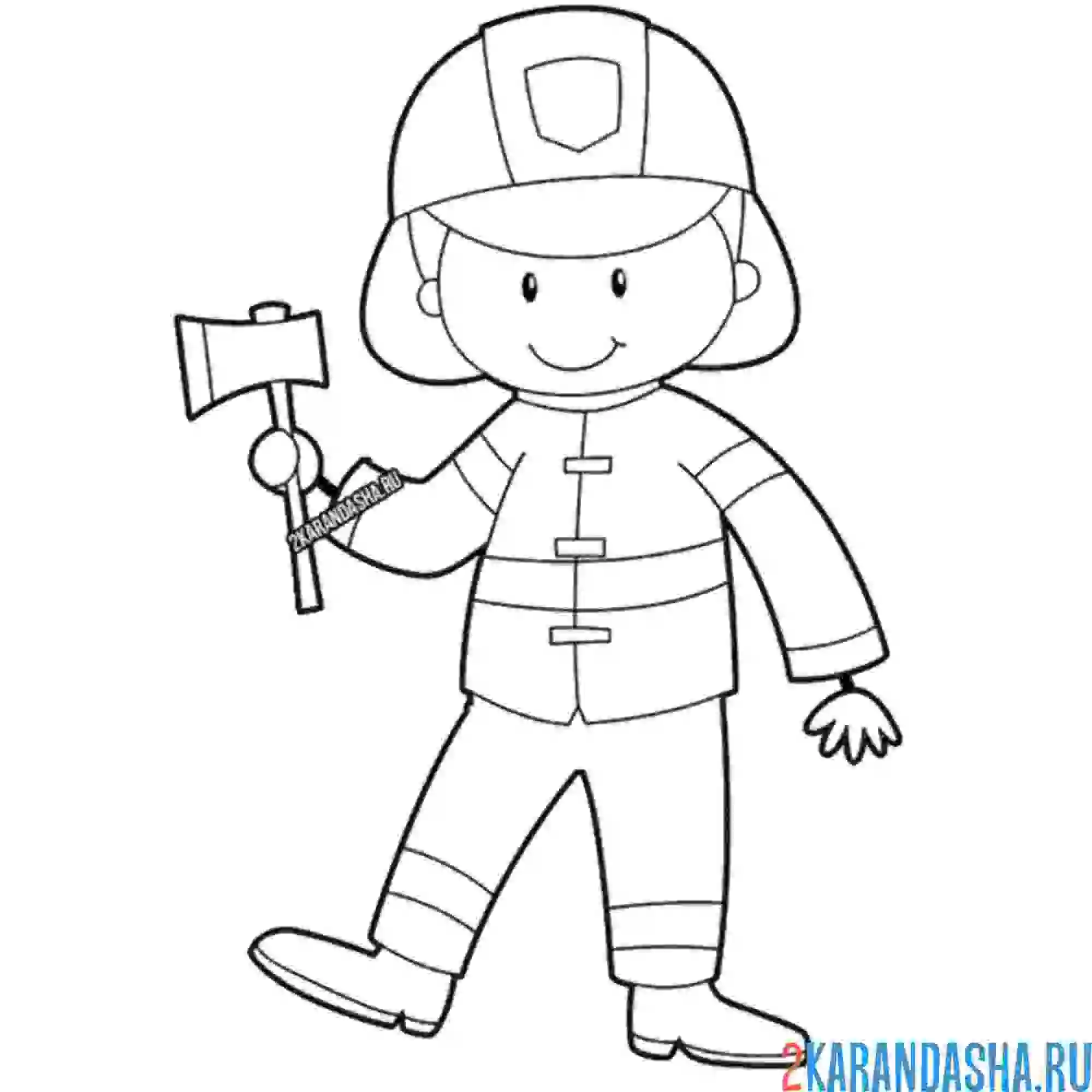 Раскраска пожарный веселый