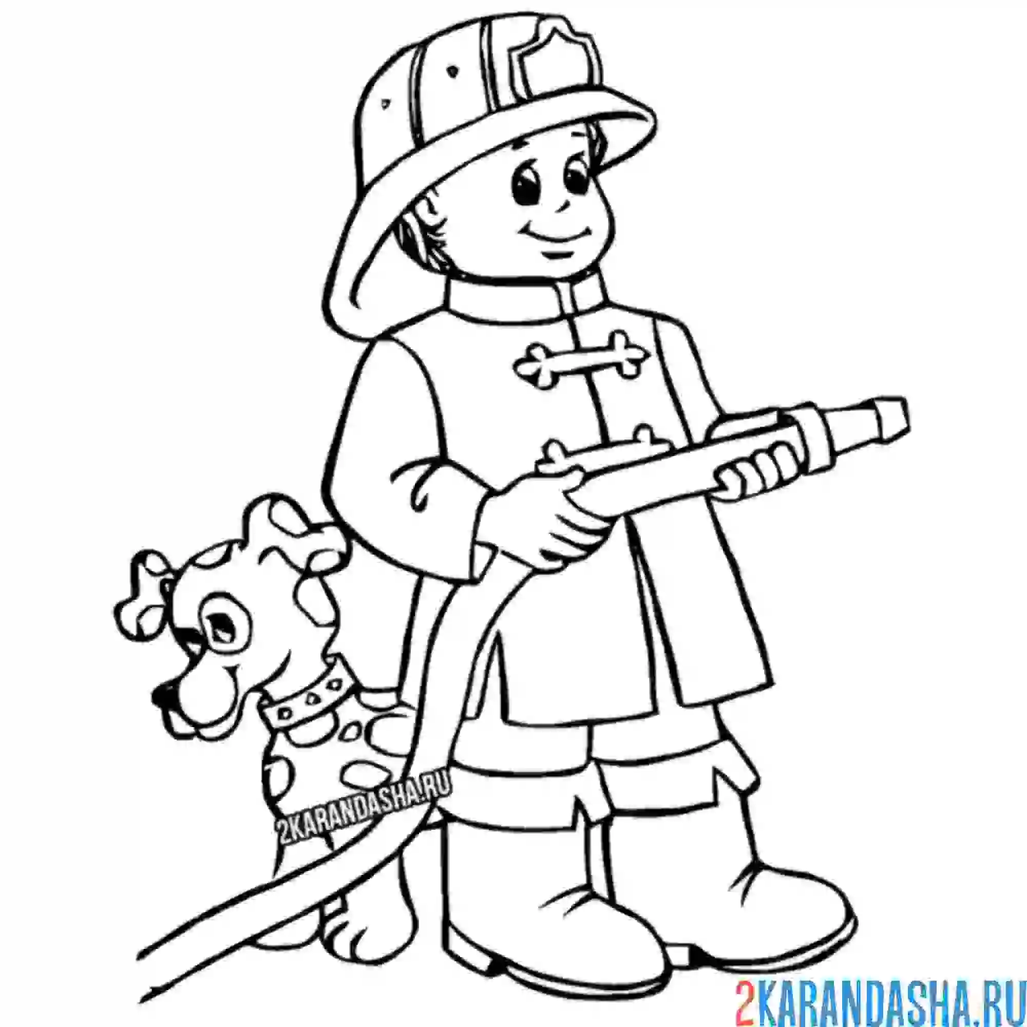 Раскраска пожарный и верный пес