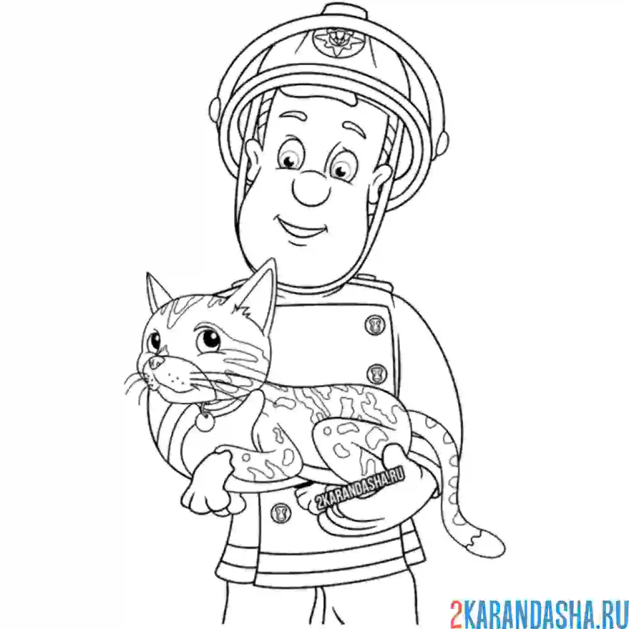 Раскраска пожарный спас котика