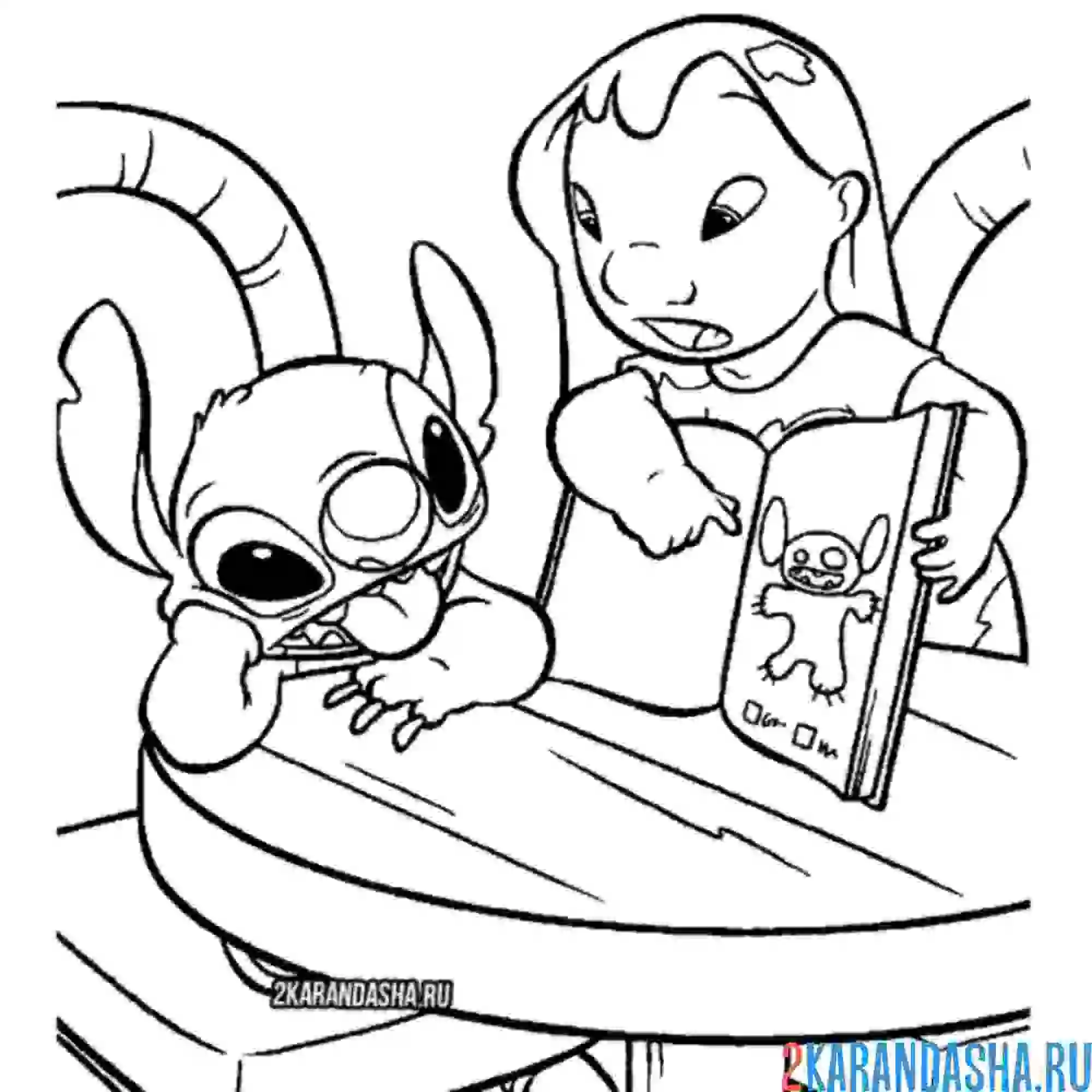 Раскраска стич слушает лило