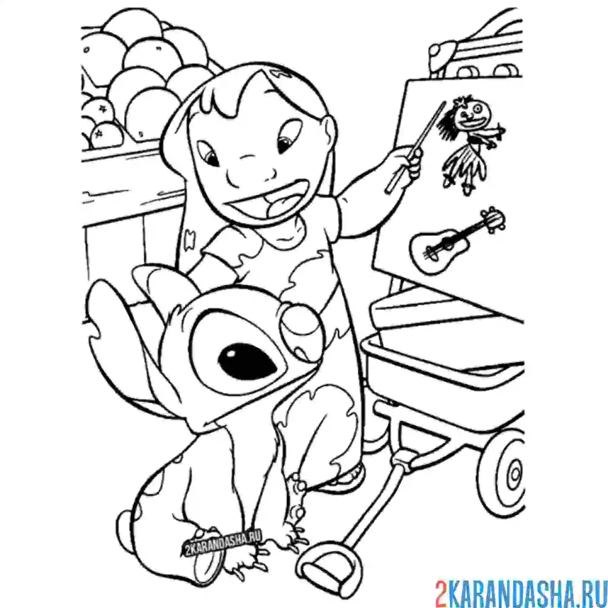 Раскраска стич учится рисовать