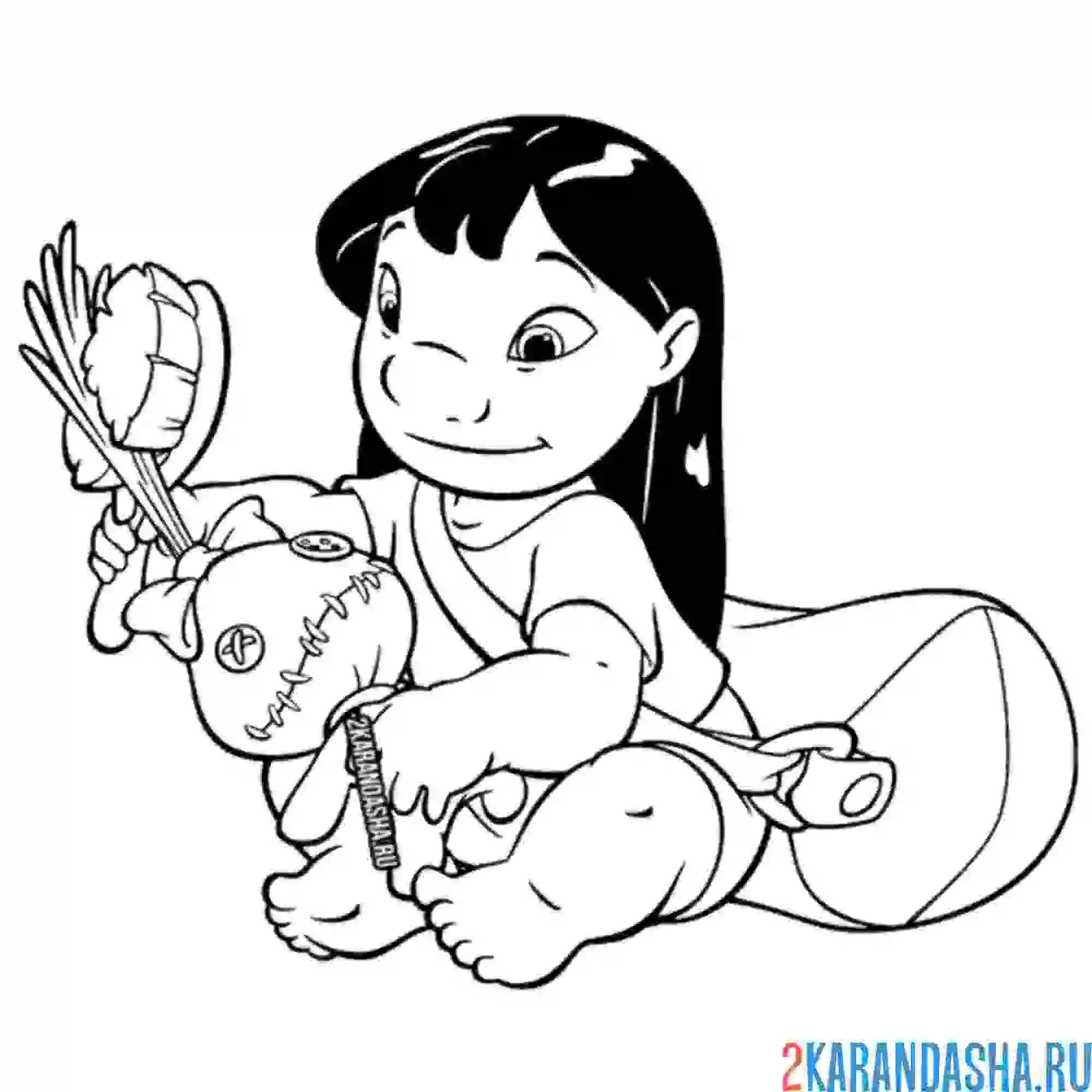 Раскраска лило играет в игрушку