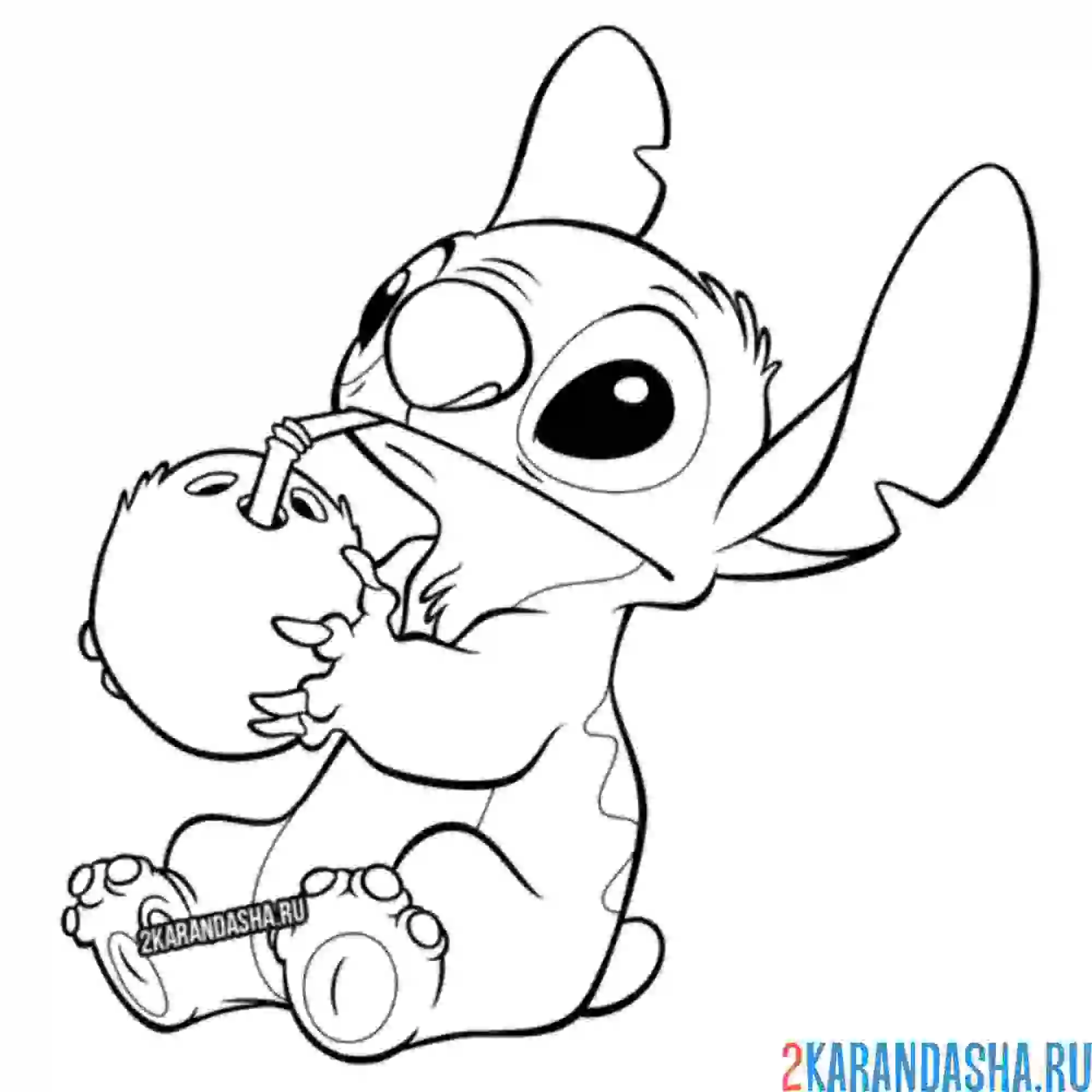 Раскраска стич пьет кокосовое молоко