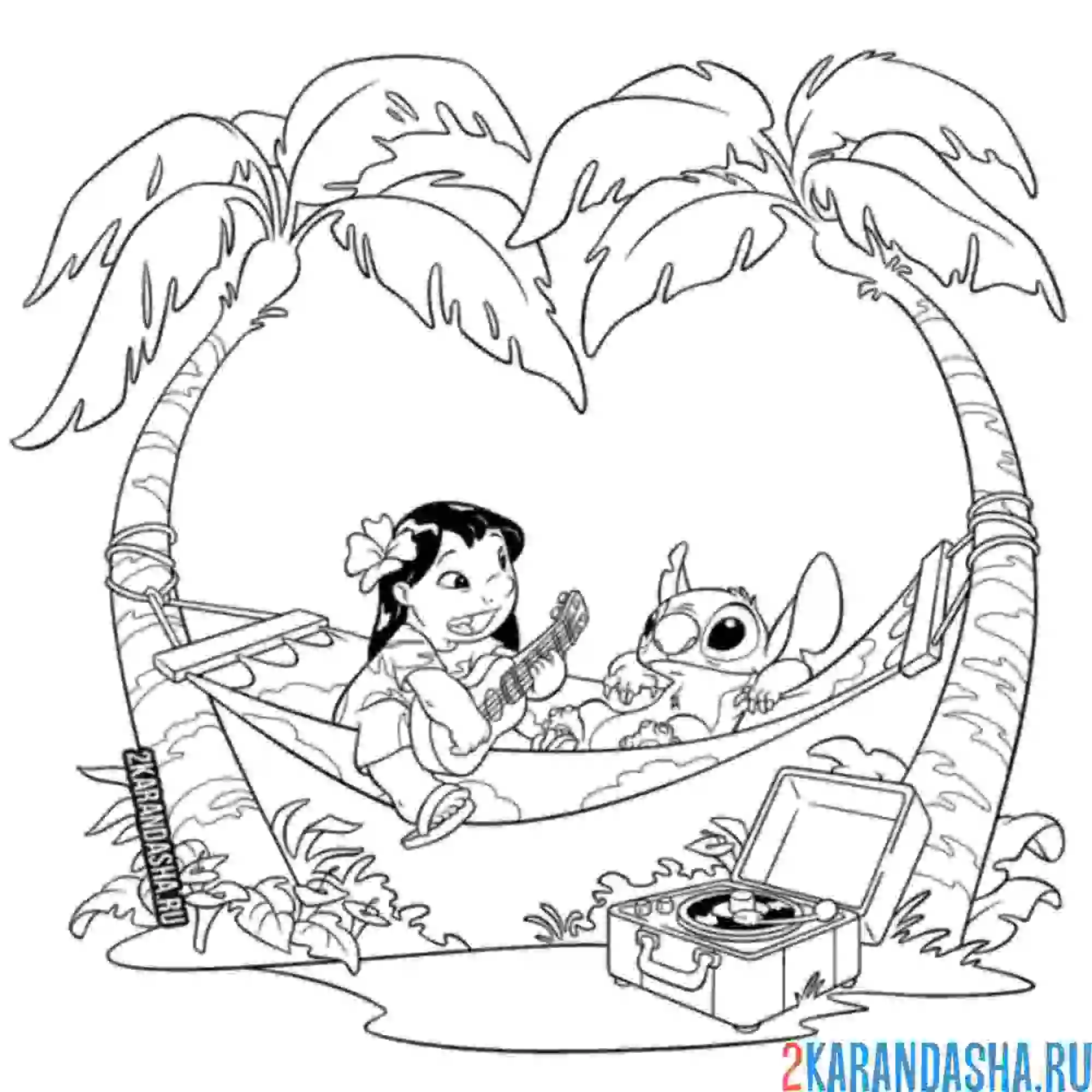 Раскраска лило и стич отдыхают