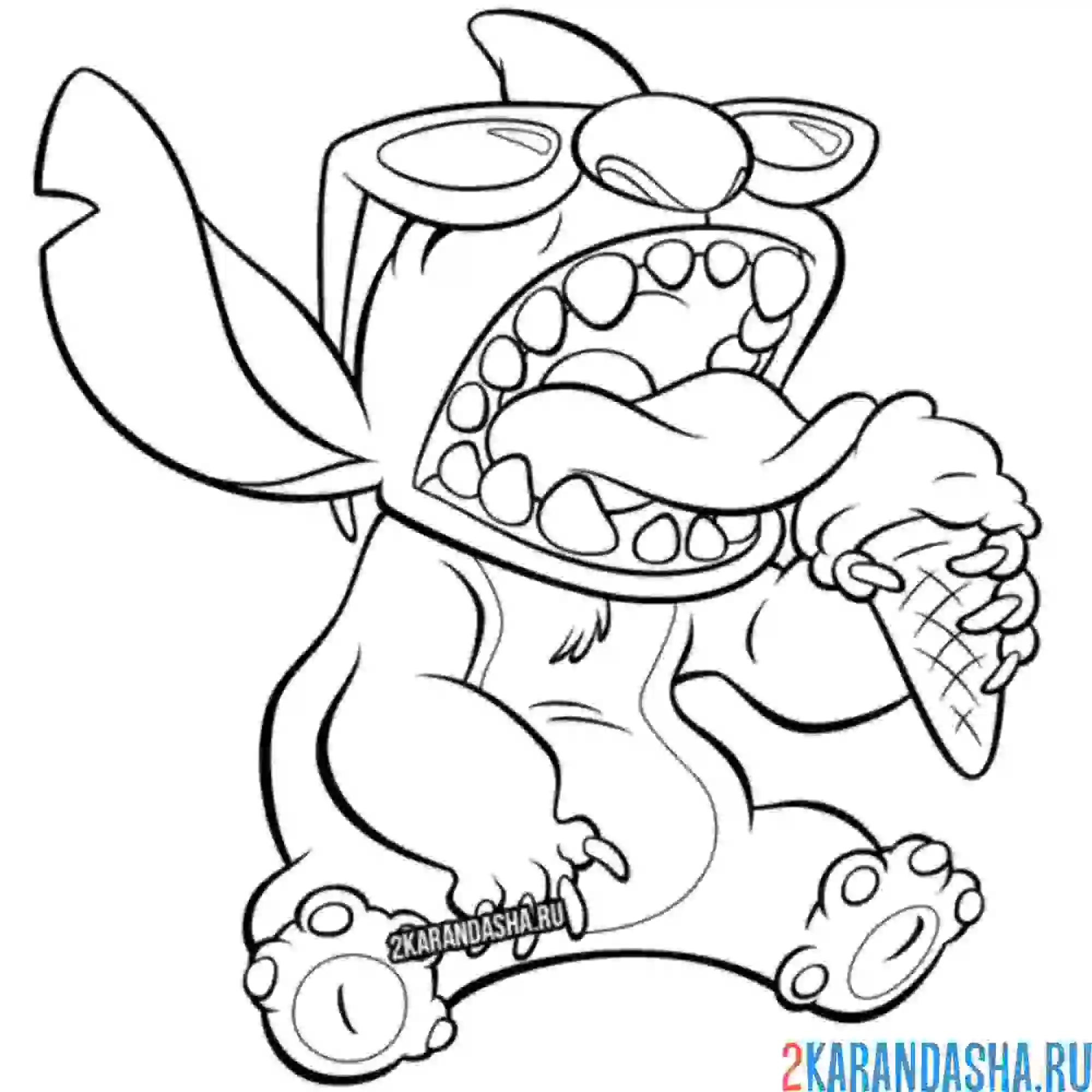 Раскраска стич ест мороженое