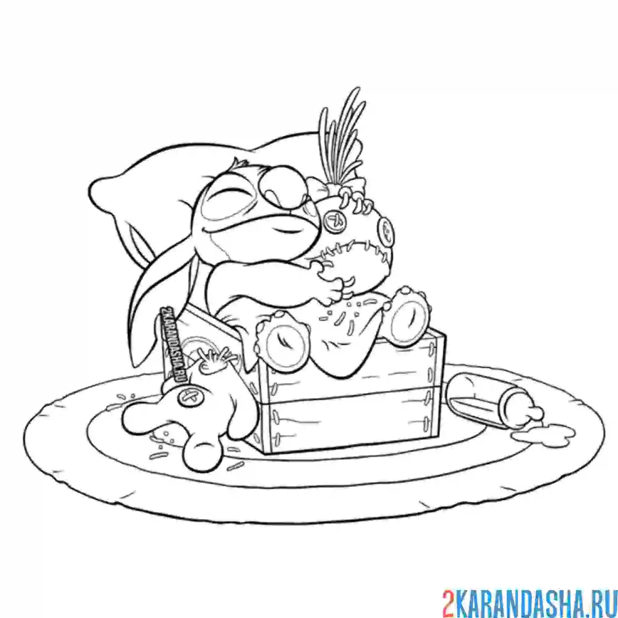 Раскраска стич обнимается с игрушкой