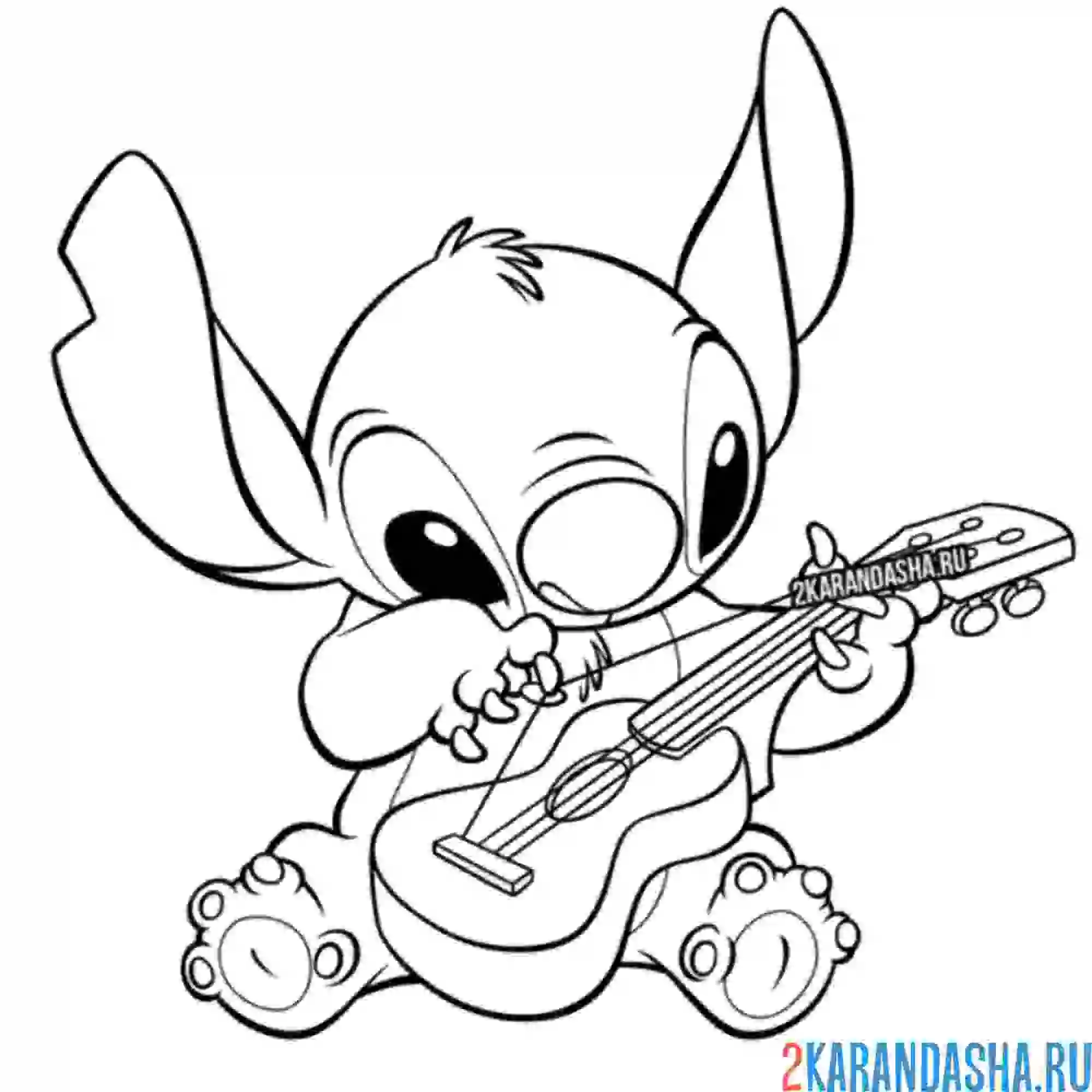 Раскраска стич взял гитару
