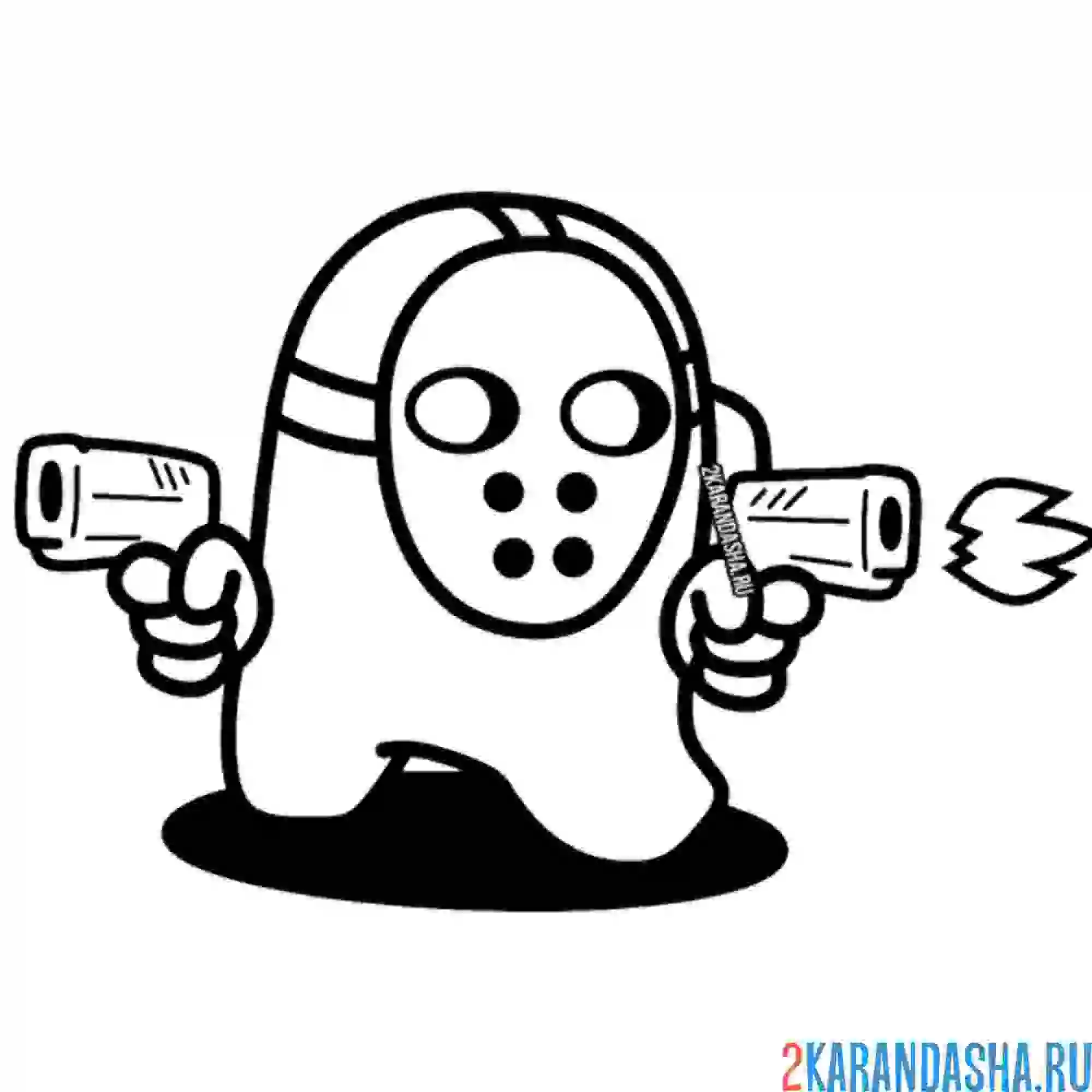 Раскраска самозванец с двумя пистолетами амонг ас