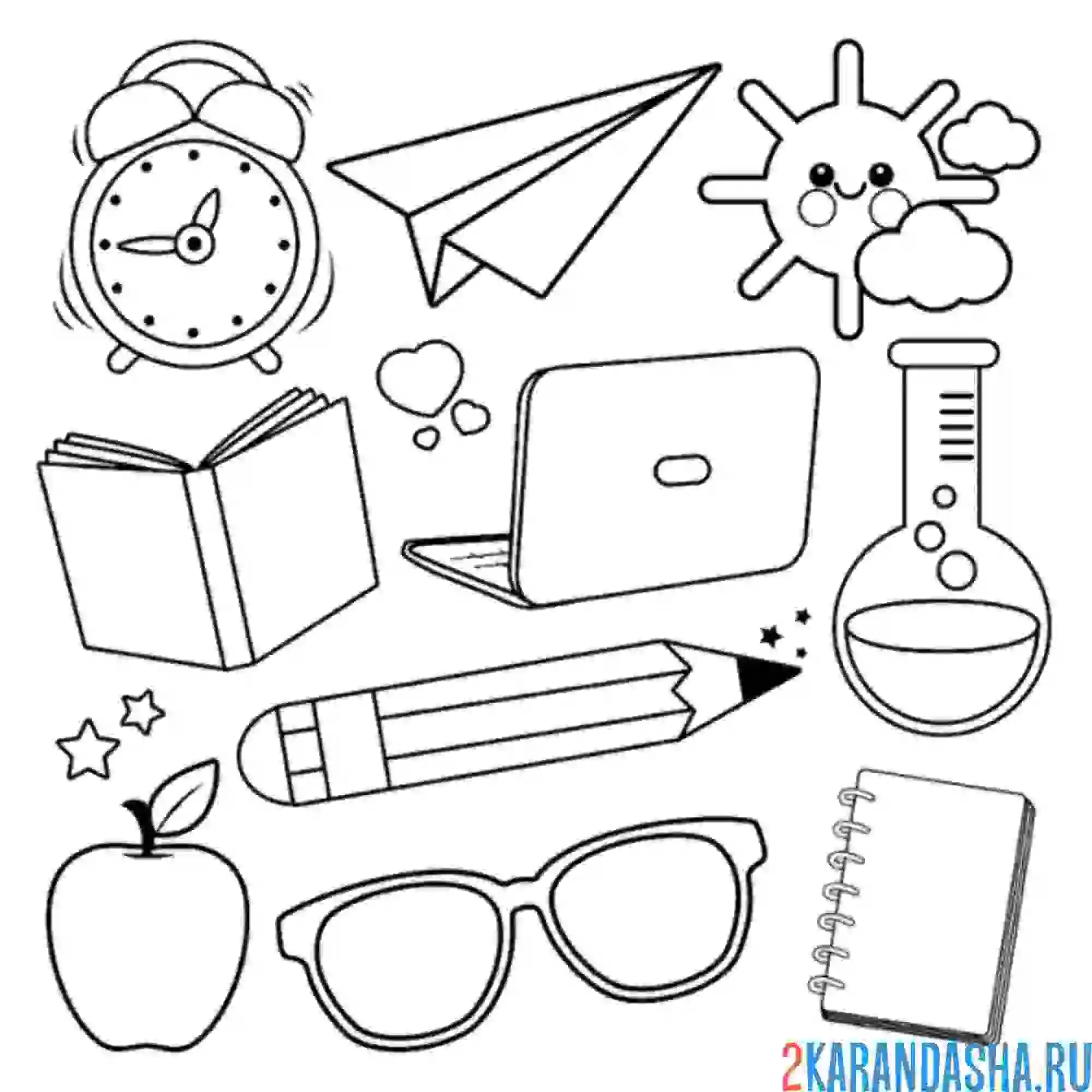 Раскраска часы и школа