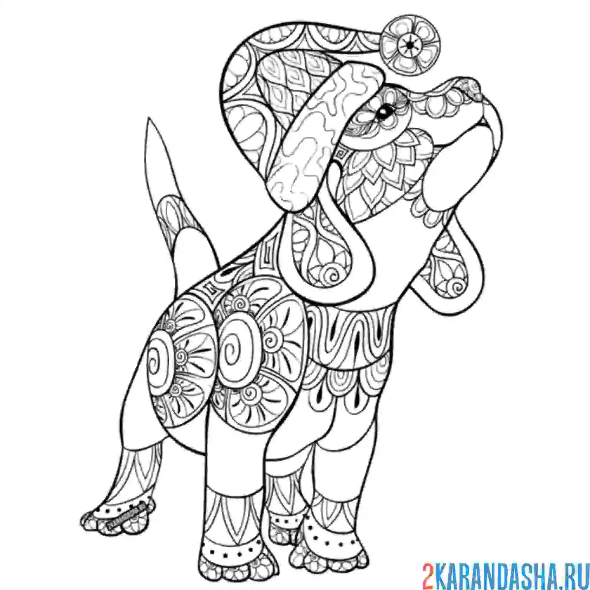 Раскраска собачка новогодняя в узорах