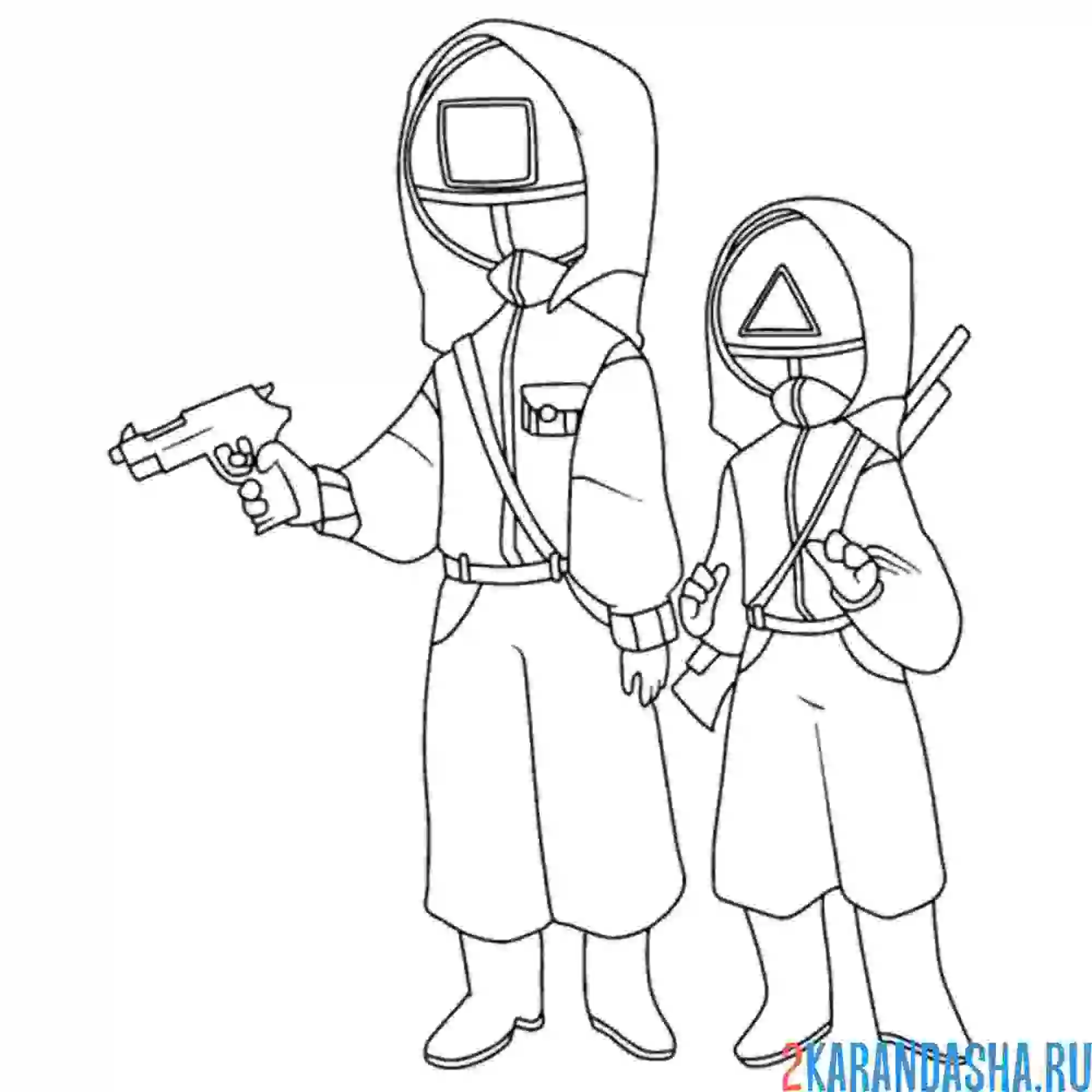 Раскраска охранники с оружием