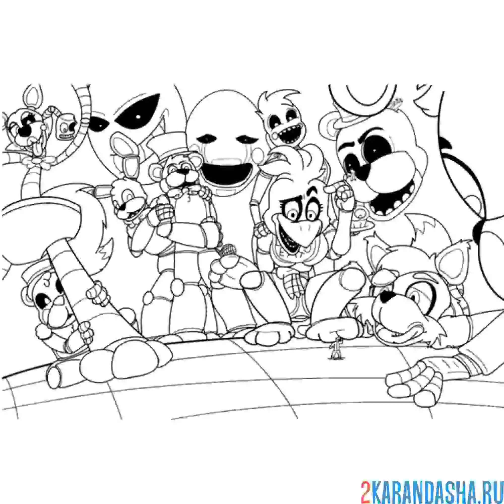 Раскраска весь состав аниматроников