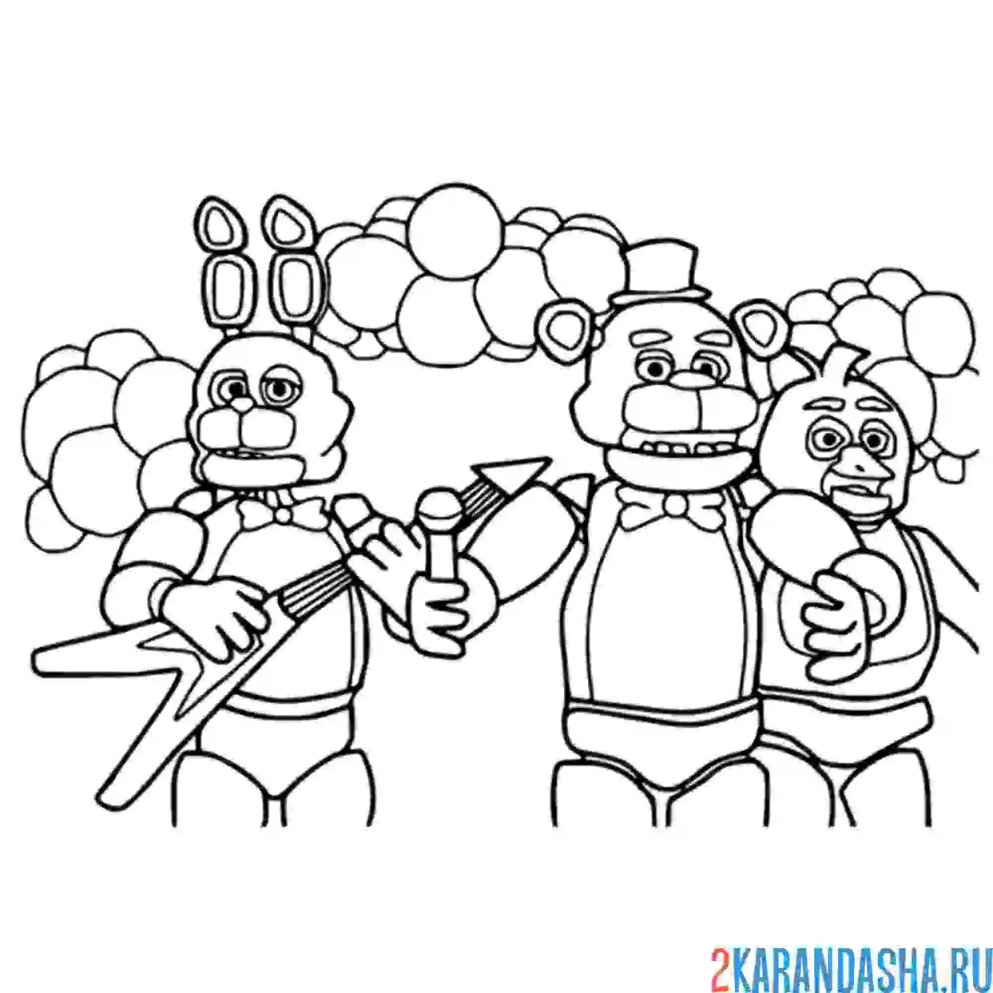 Раскраска фредди, чика и бонни