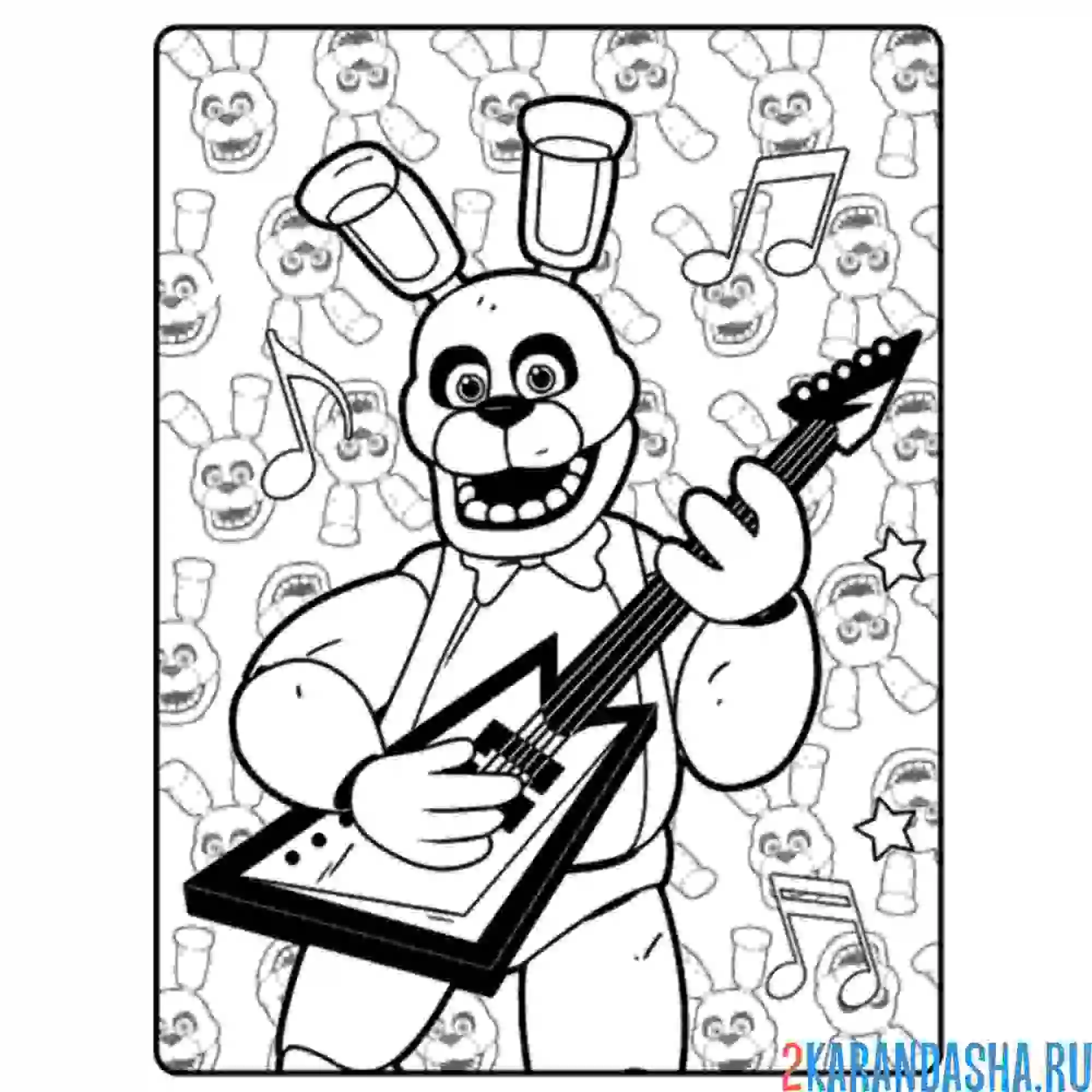 Раскраска бонни с гитарой аниматроник
