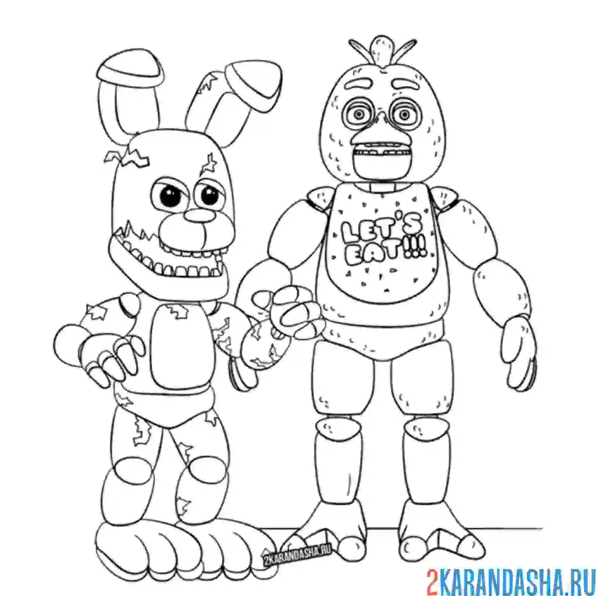 Раскраска чика и бонни два аниматроника