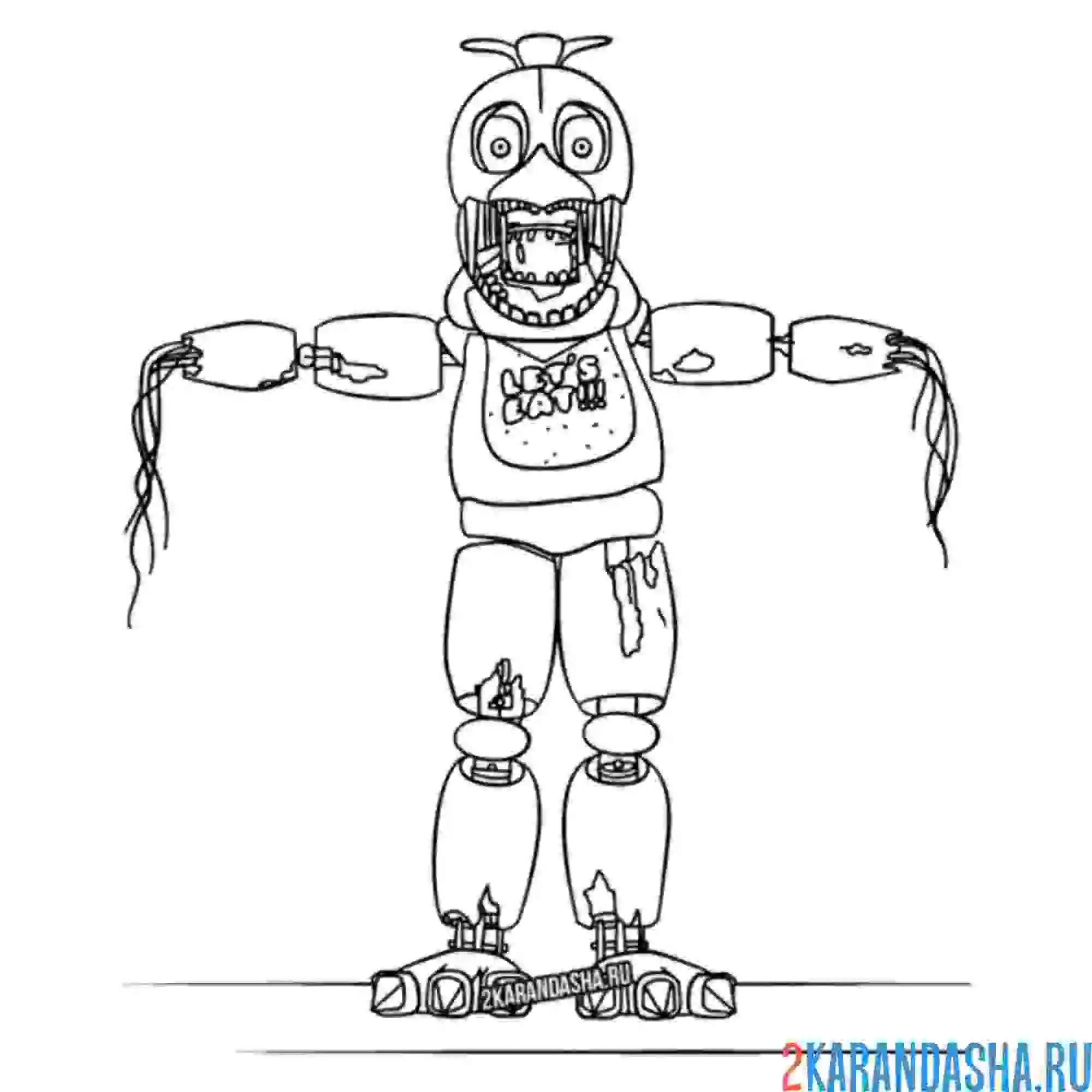 Раскраска чика сломанный аниматроник без рук