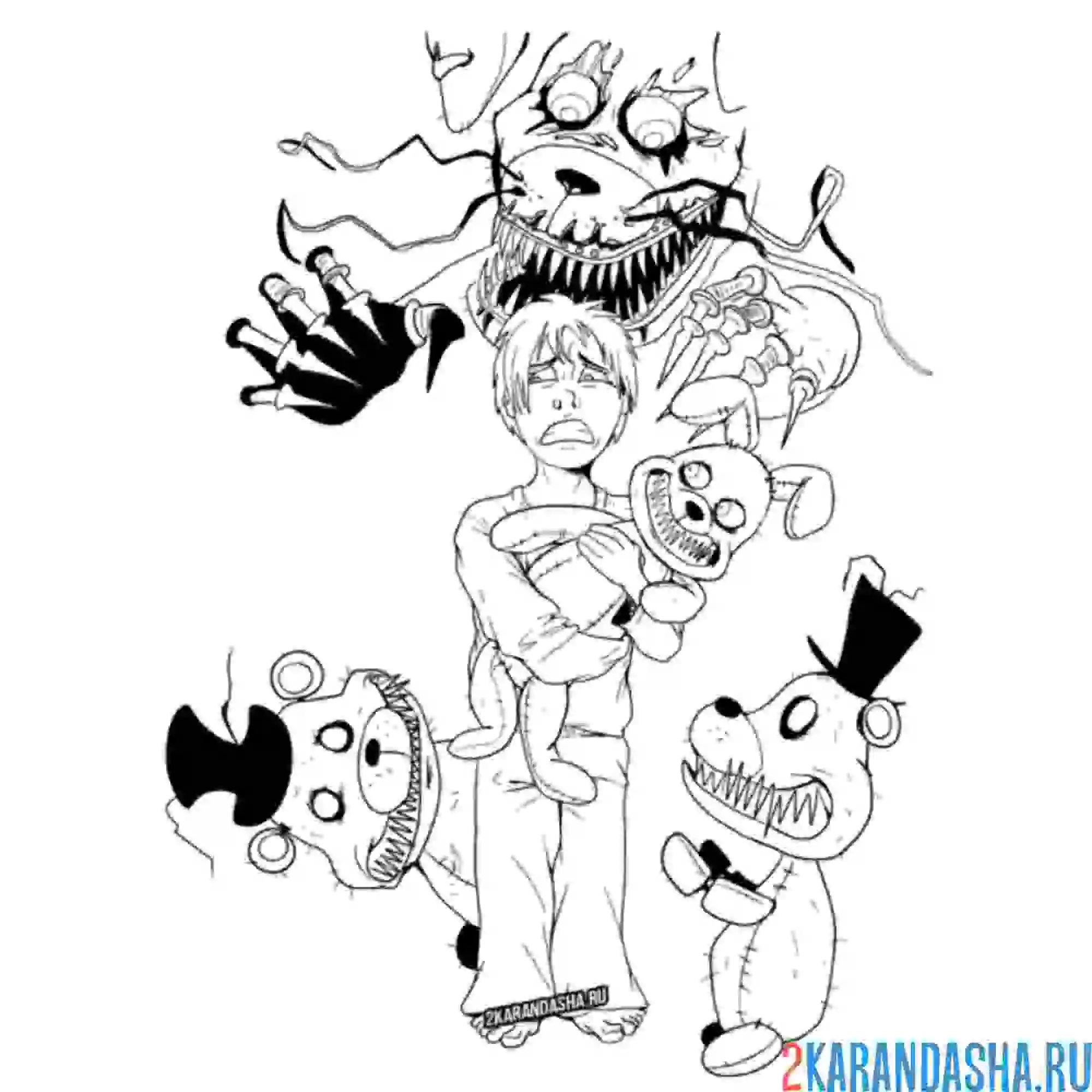 Раскраска аниматроники страшный сон