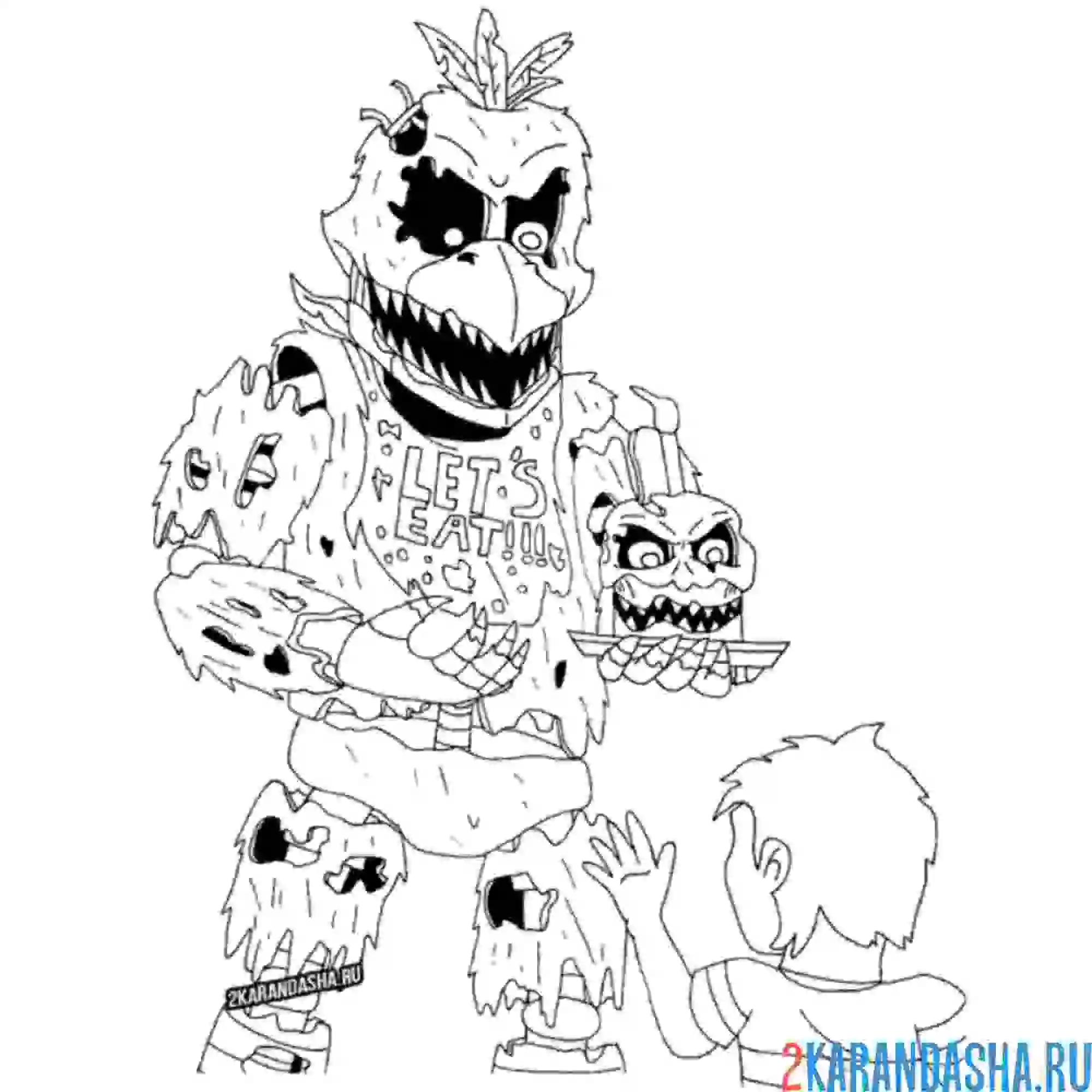 Раскраска аниматроник чика злой