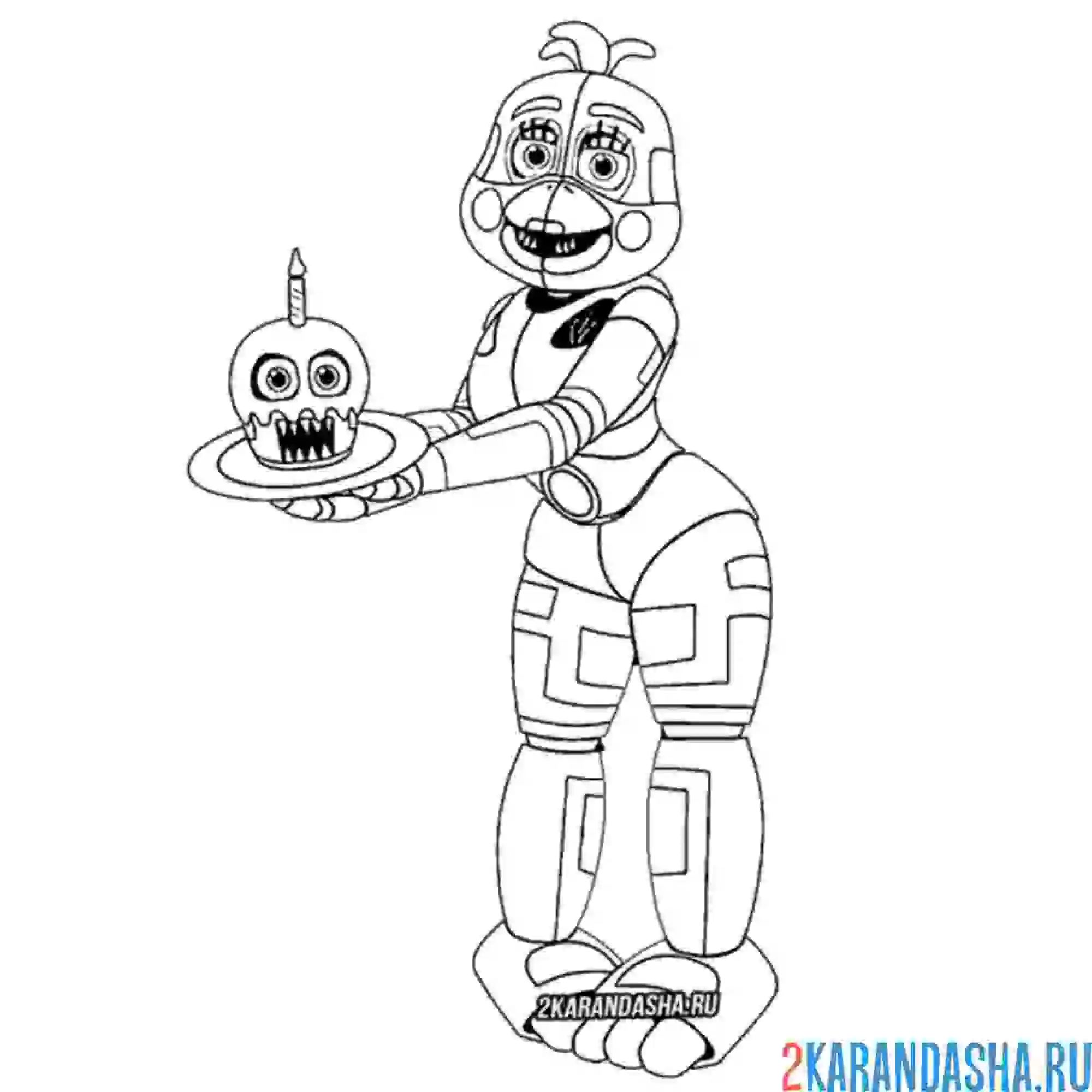Раскраска чика аниматроник и капкейк