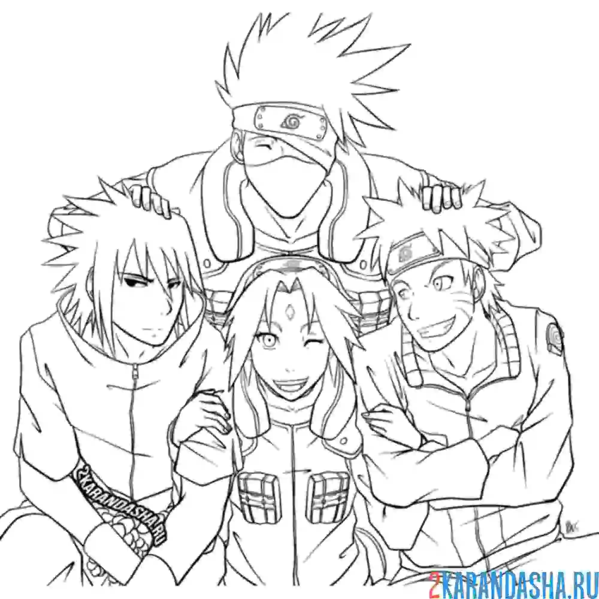 Раскраска какаши и вся команда с наруто