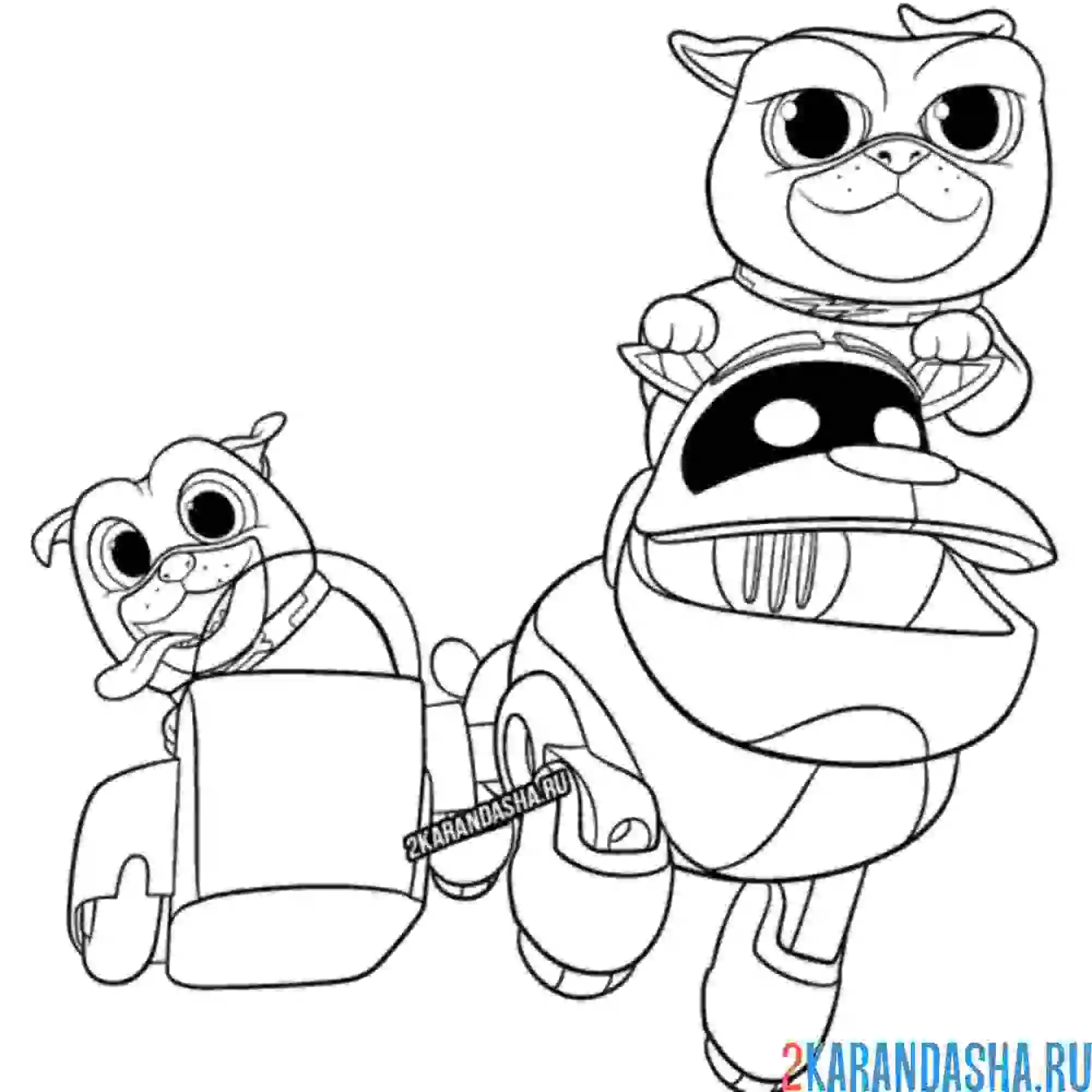 Раскраска собачки мчатся на роботе