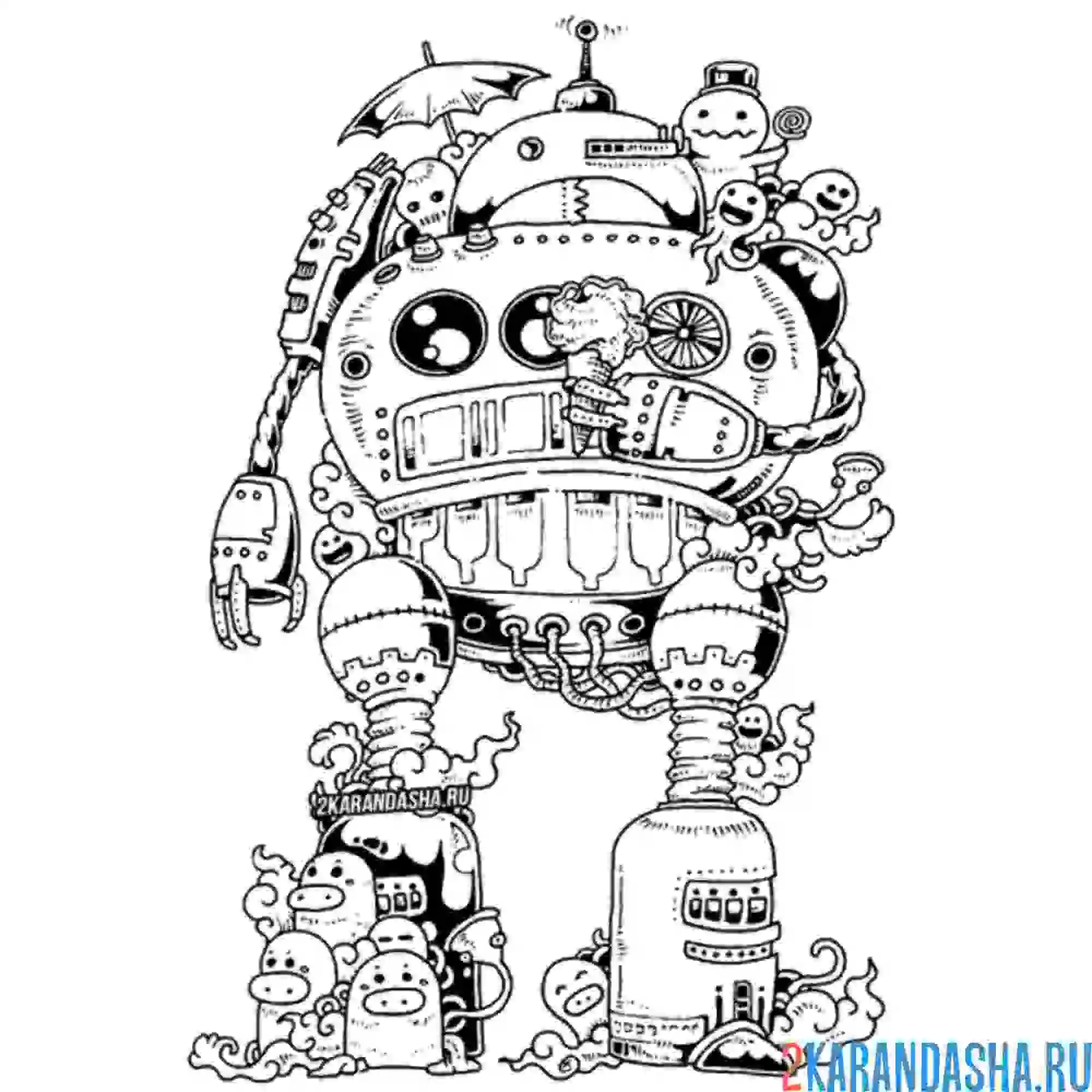 Раскраска робот ест мороженое