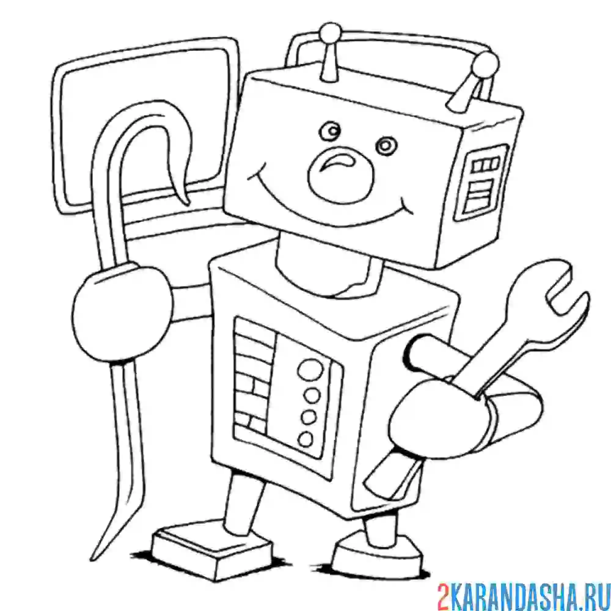Раскраска робот с гаечным ключом