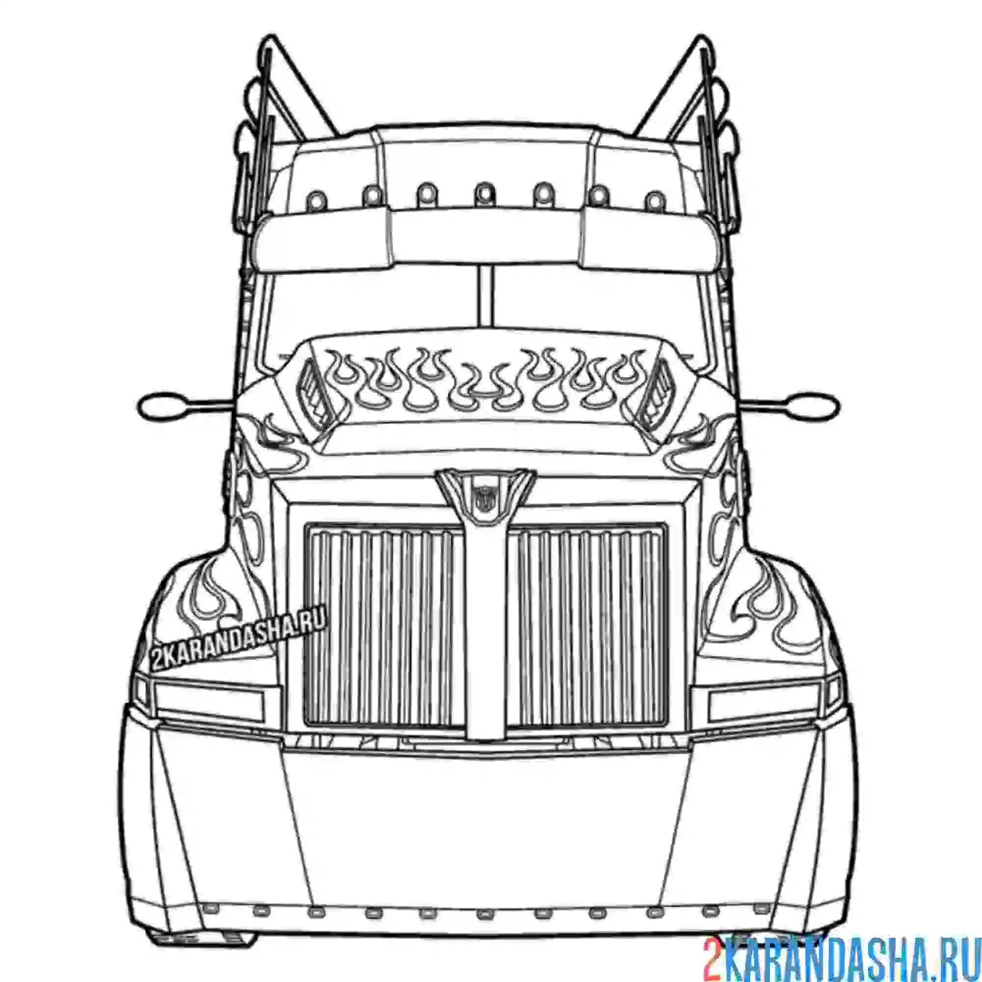 Раскраска машина трансформер оптимус прайм