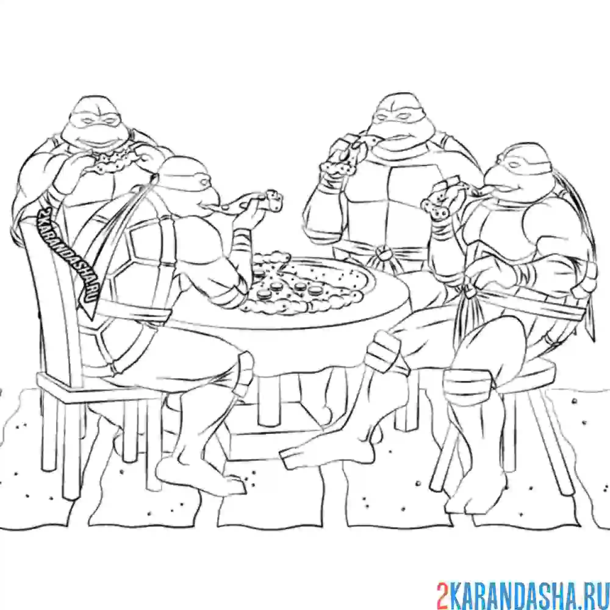 Раскраска вся команда ест пиццу