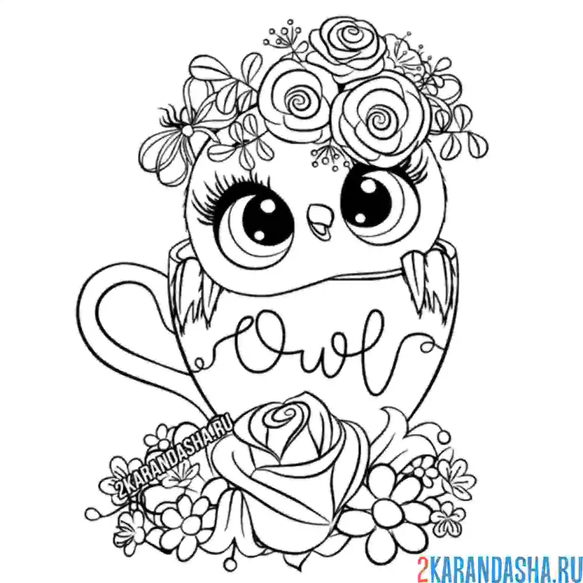 Раскраска совенок в чашке