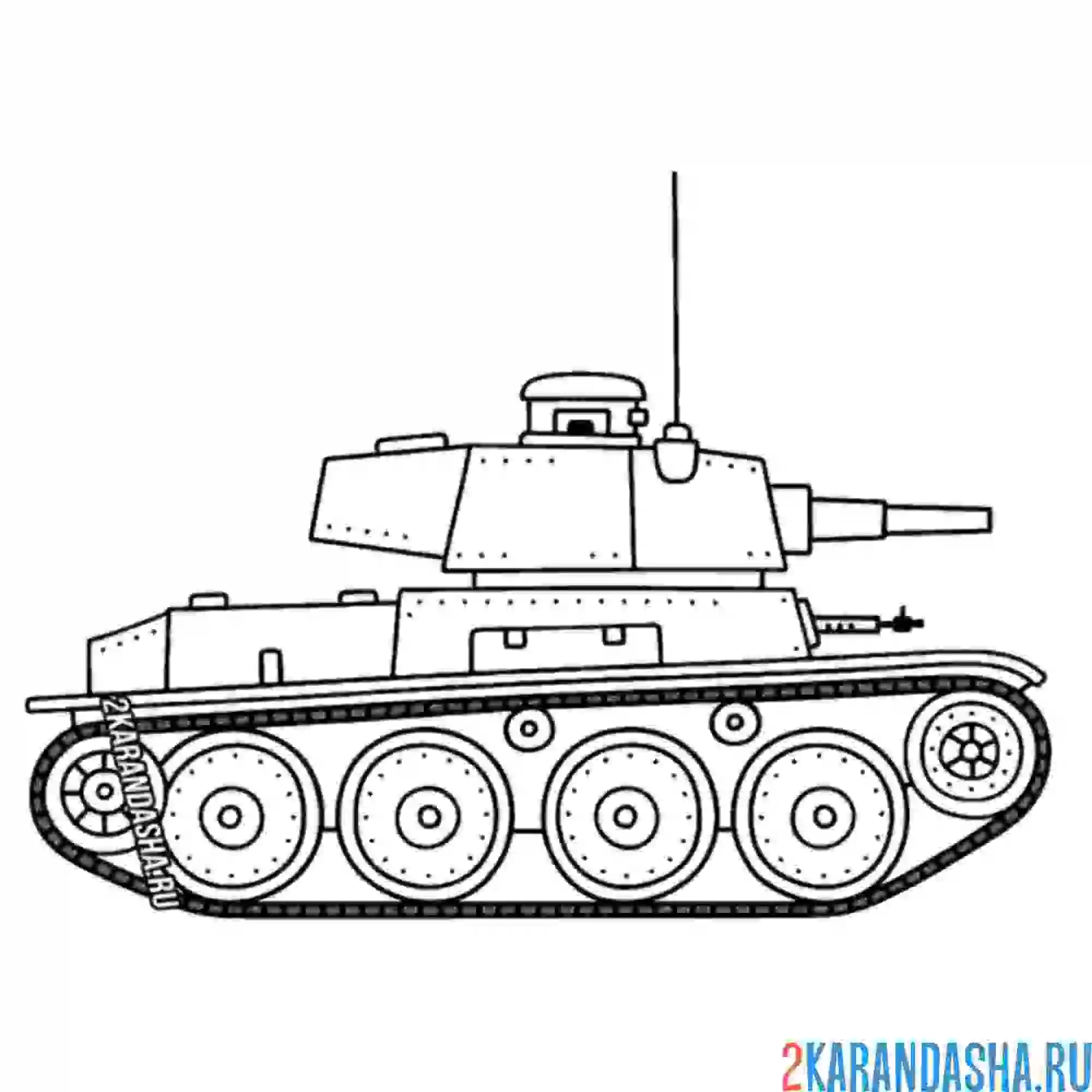 Раскраска маленький военный танк