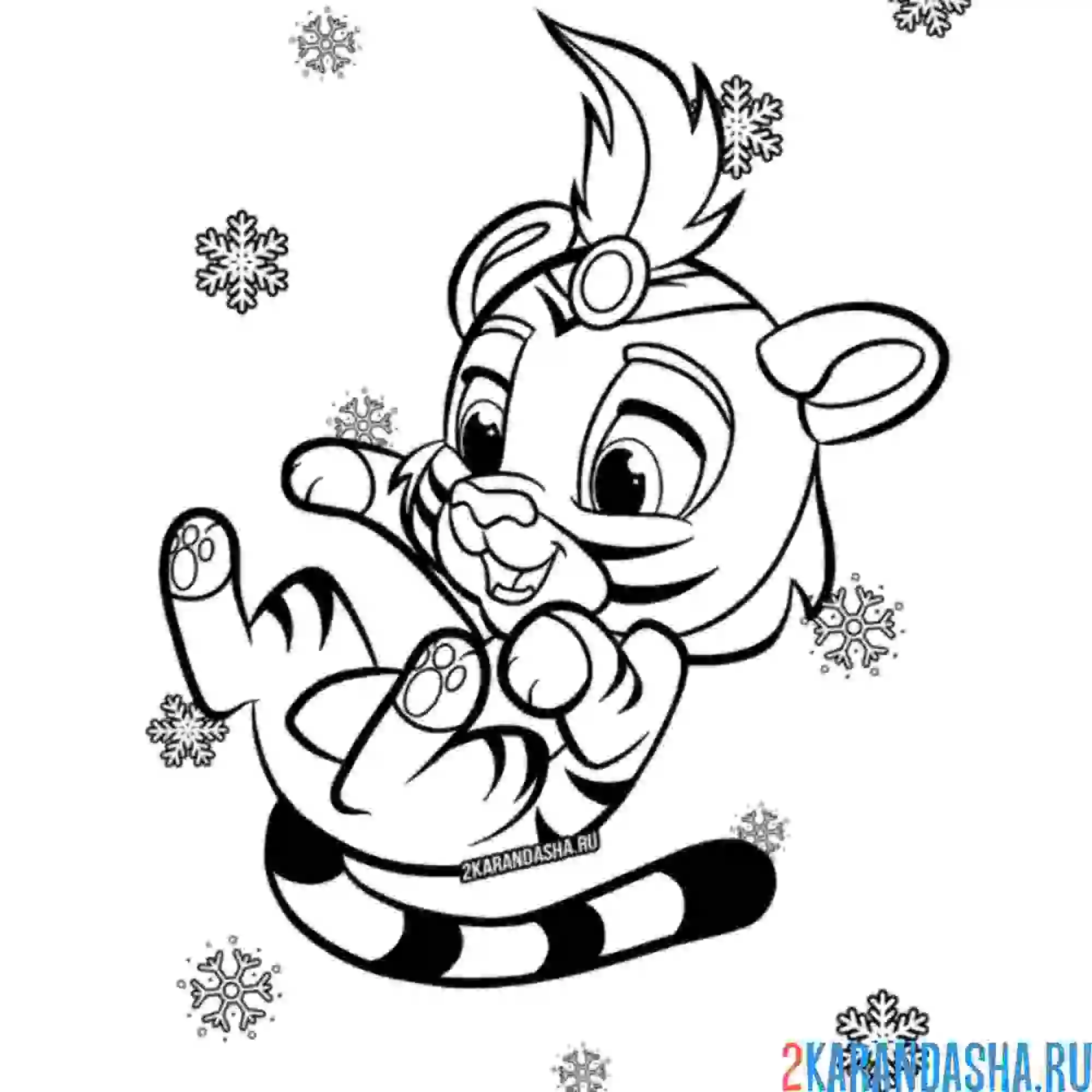 Раскраска милый тигренок новогодний