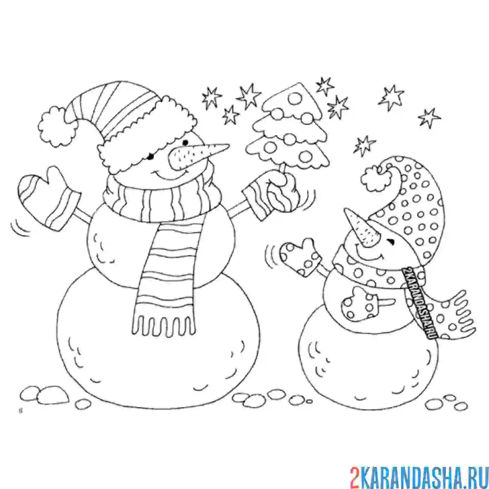 Раскраска два снеговика