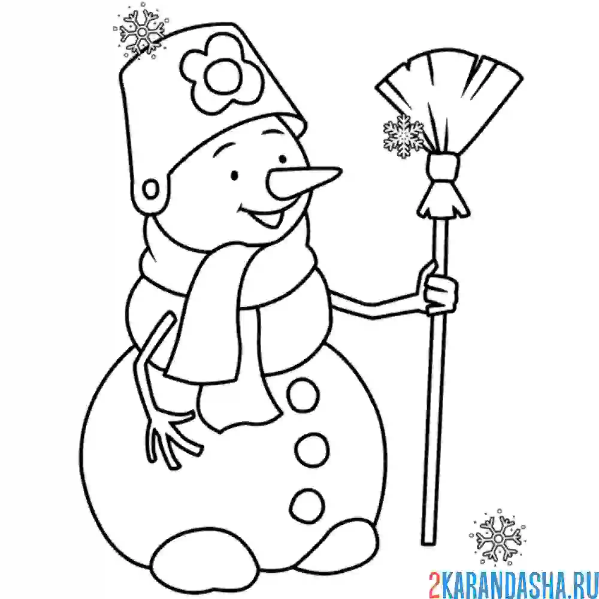 Раскраска снеговик с ведром