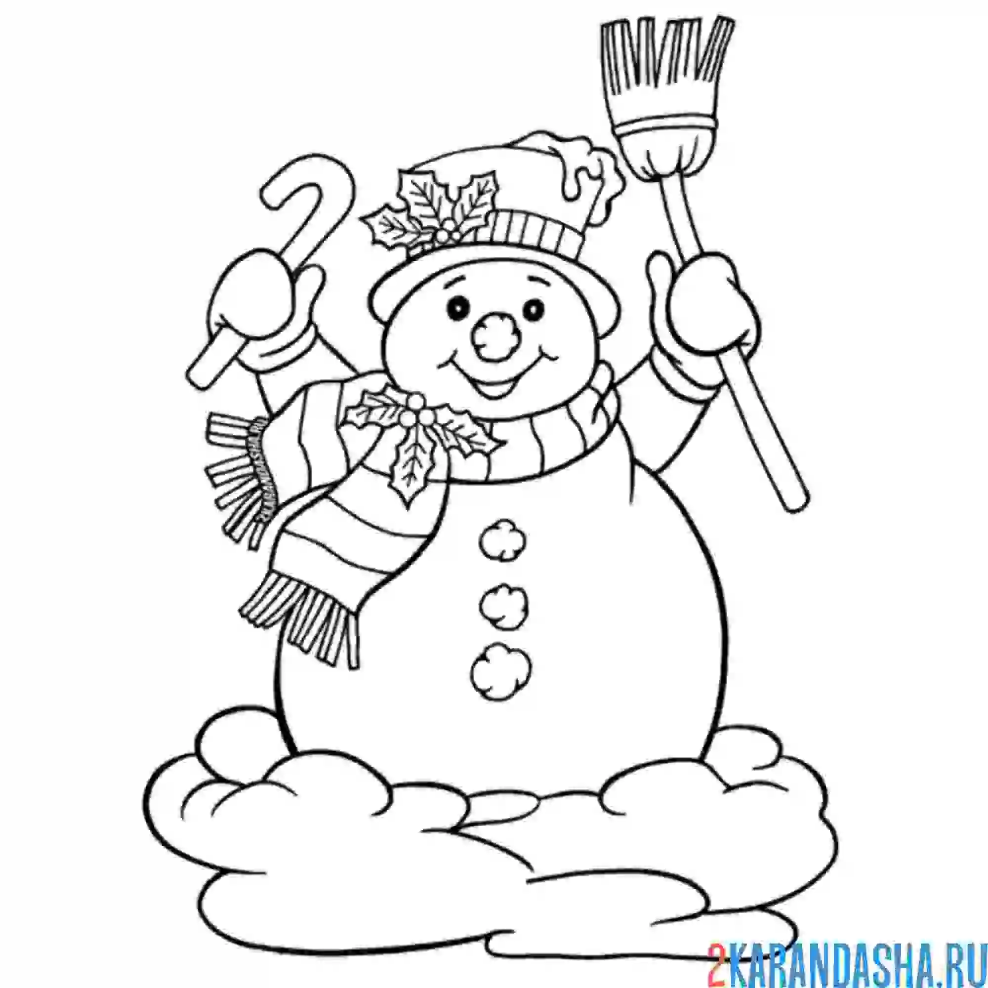 Раскраска снеговик новогодний
