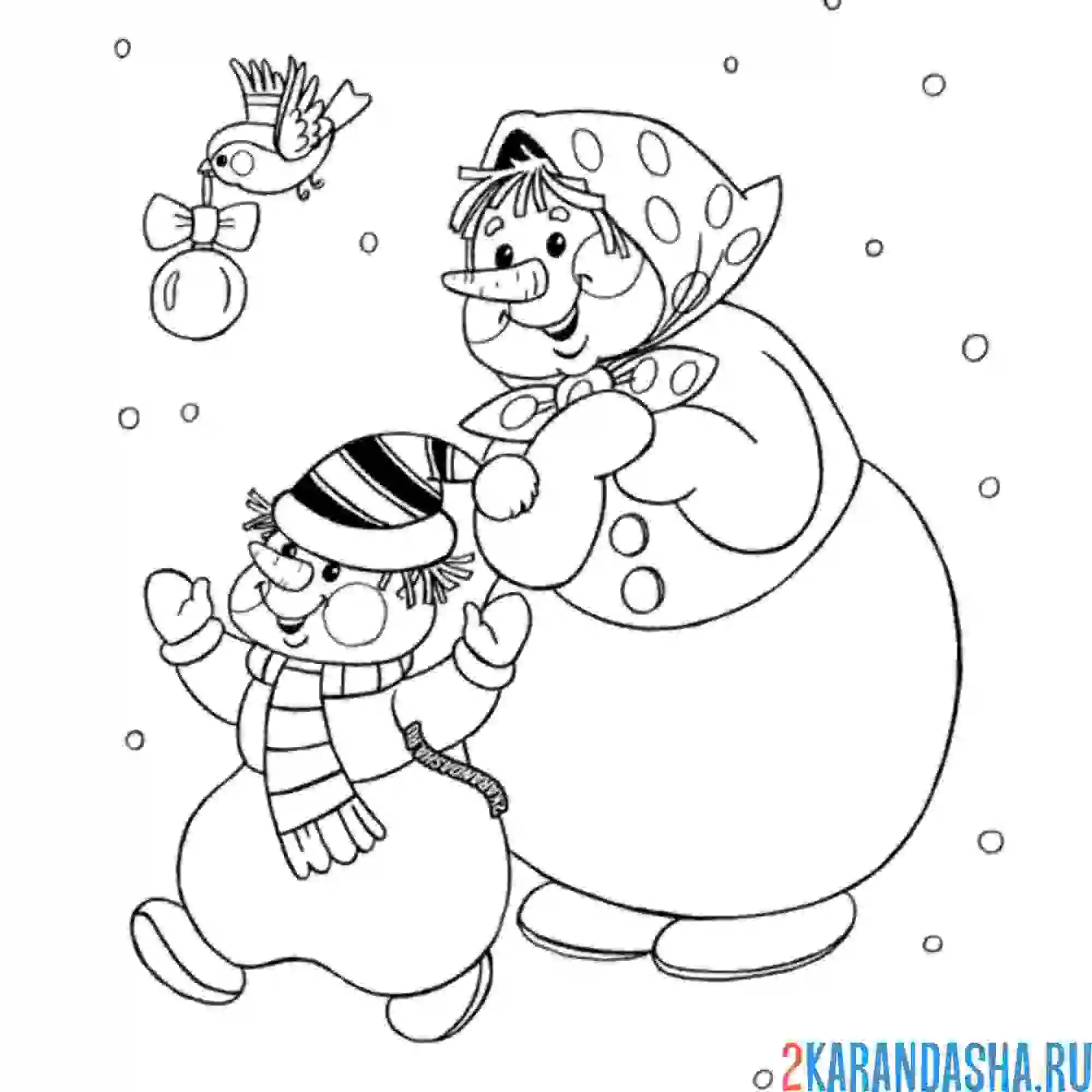 Раскраска мама и сын снеговики