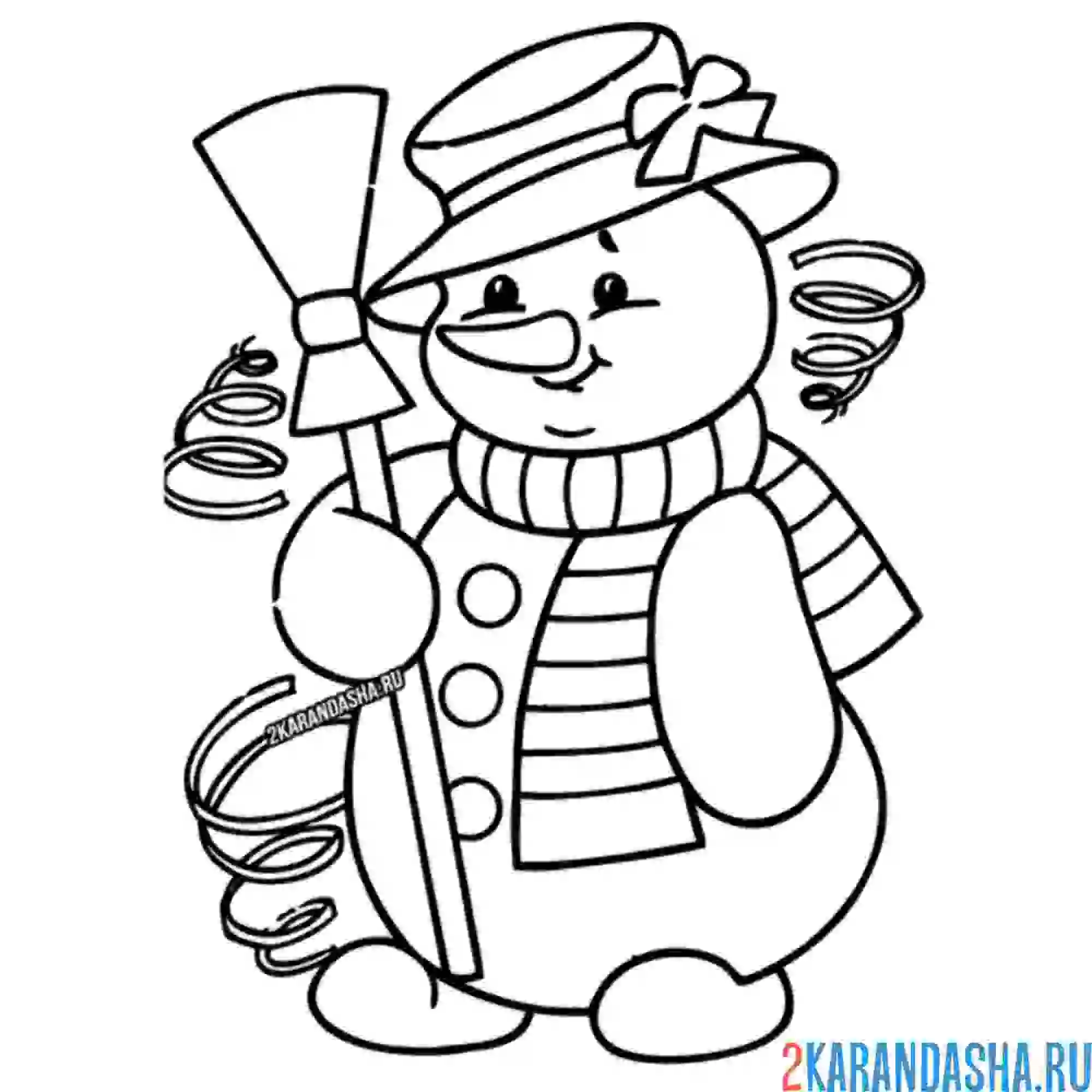 Раскраска снеговик в шарфе и шляпе