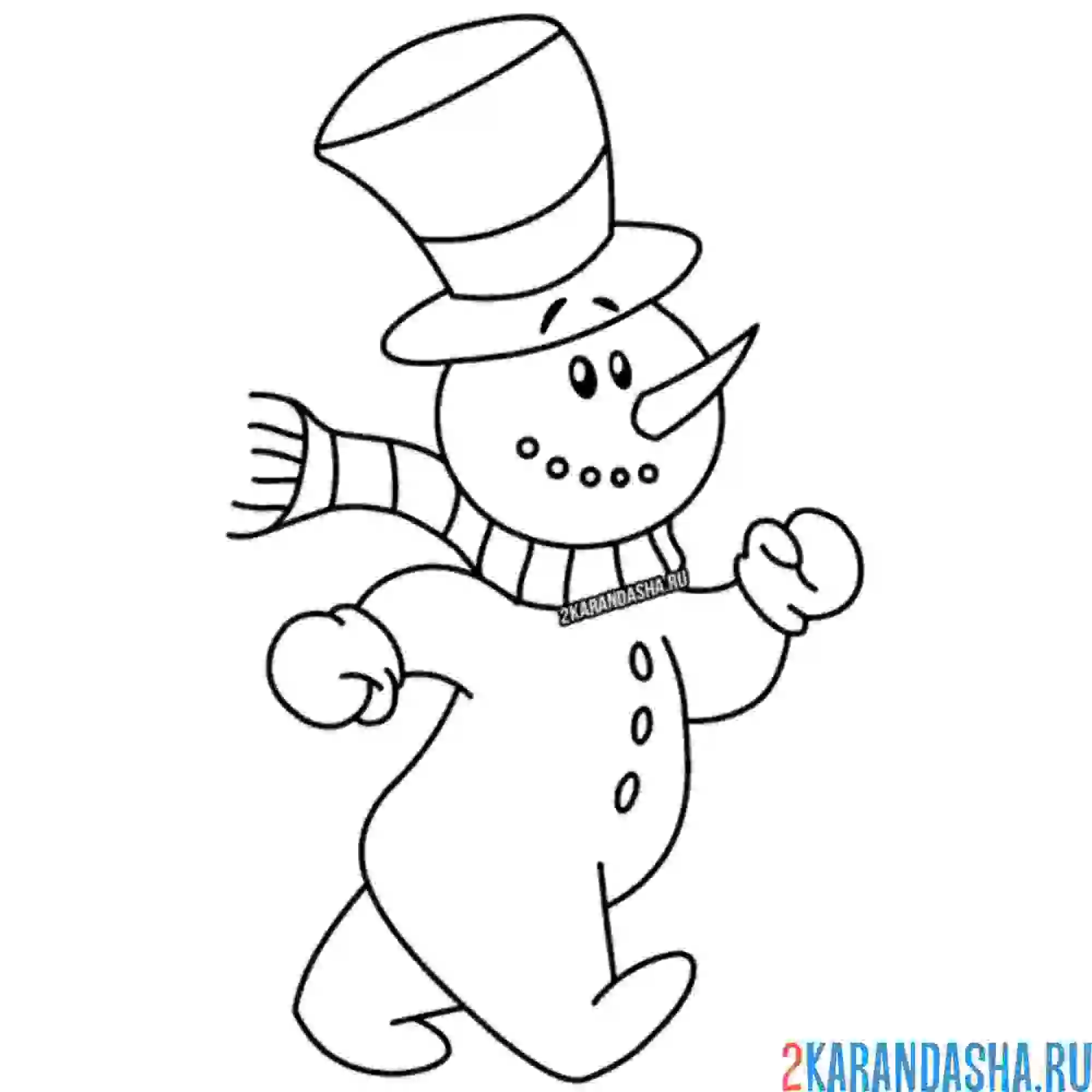 Раскраска снеговик-человечек шагает