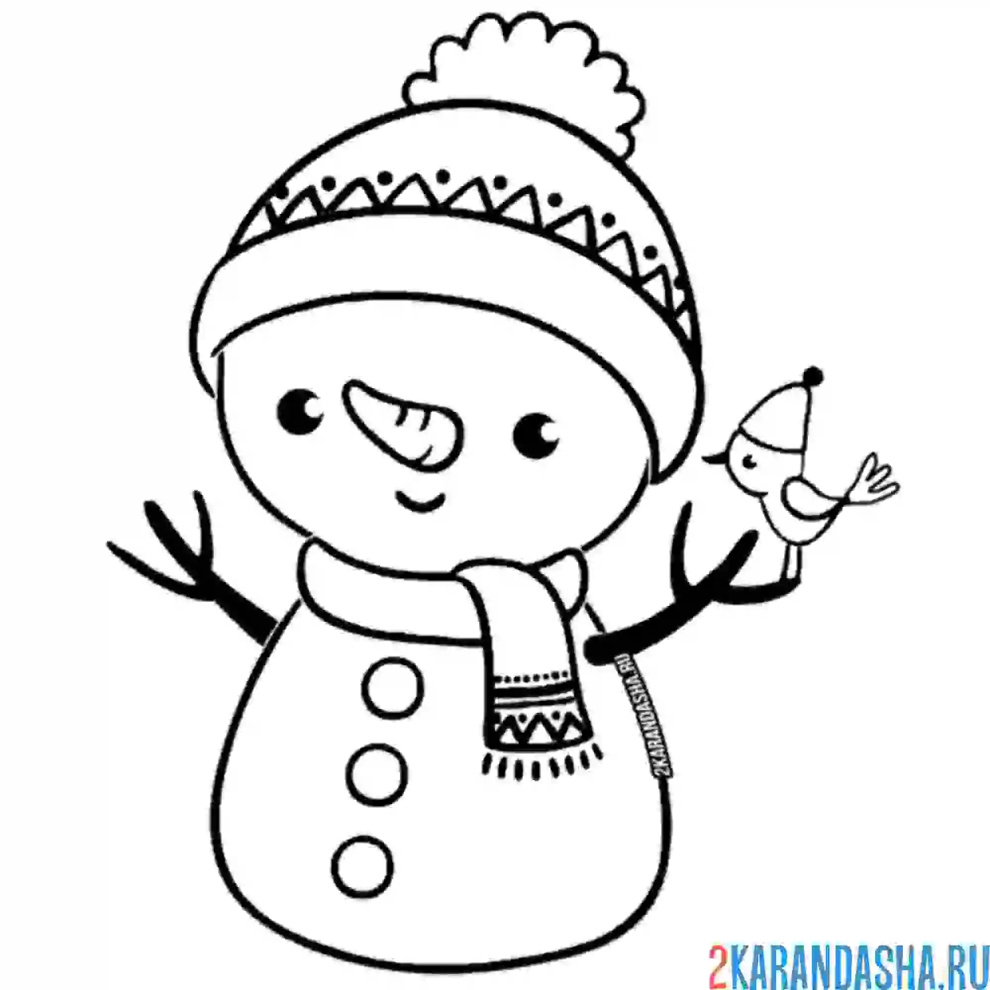 Раскраска маленький снеговик в шапке