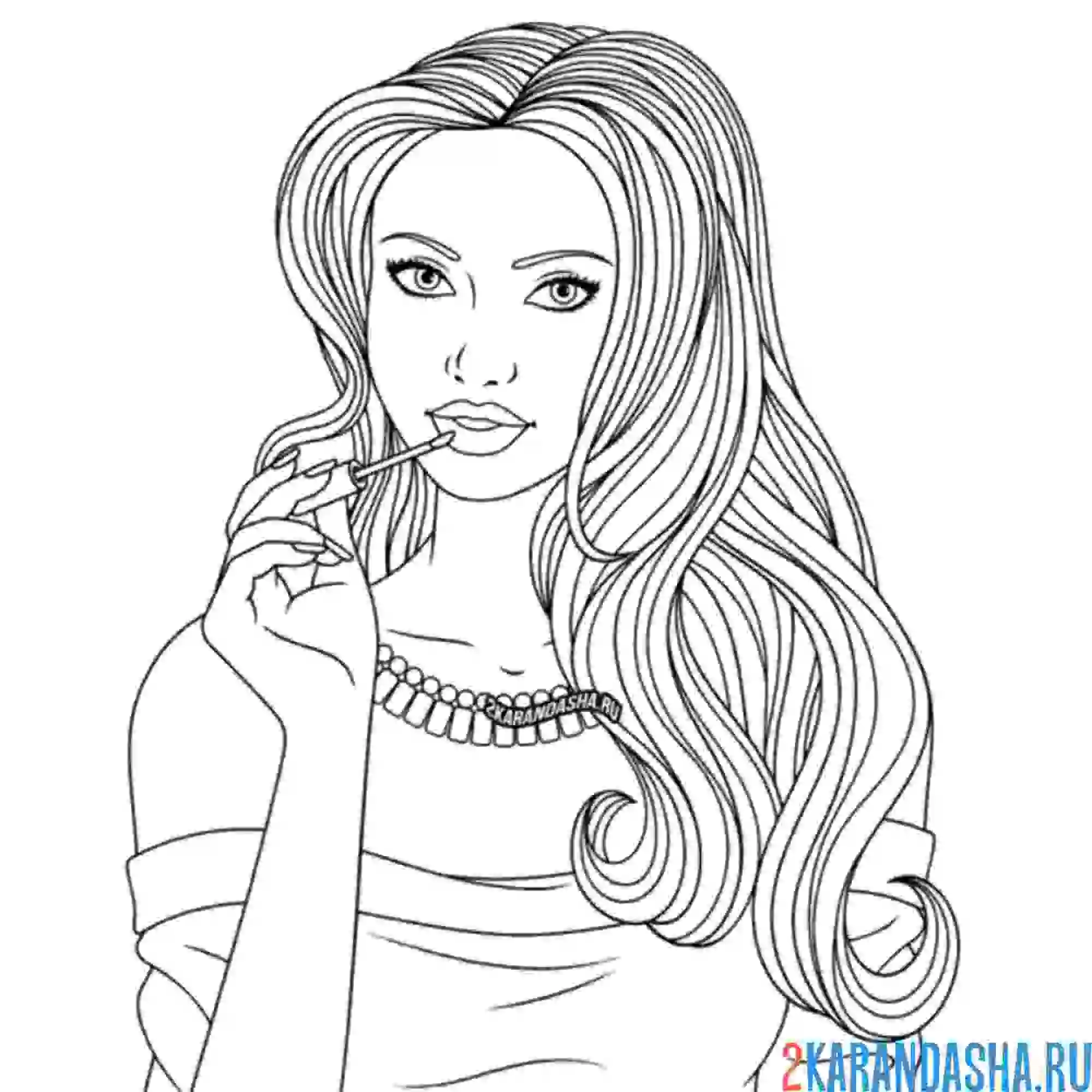 Раскраска девушка для макияжа с длинными волосами
