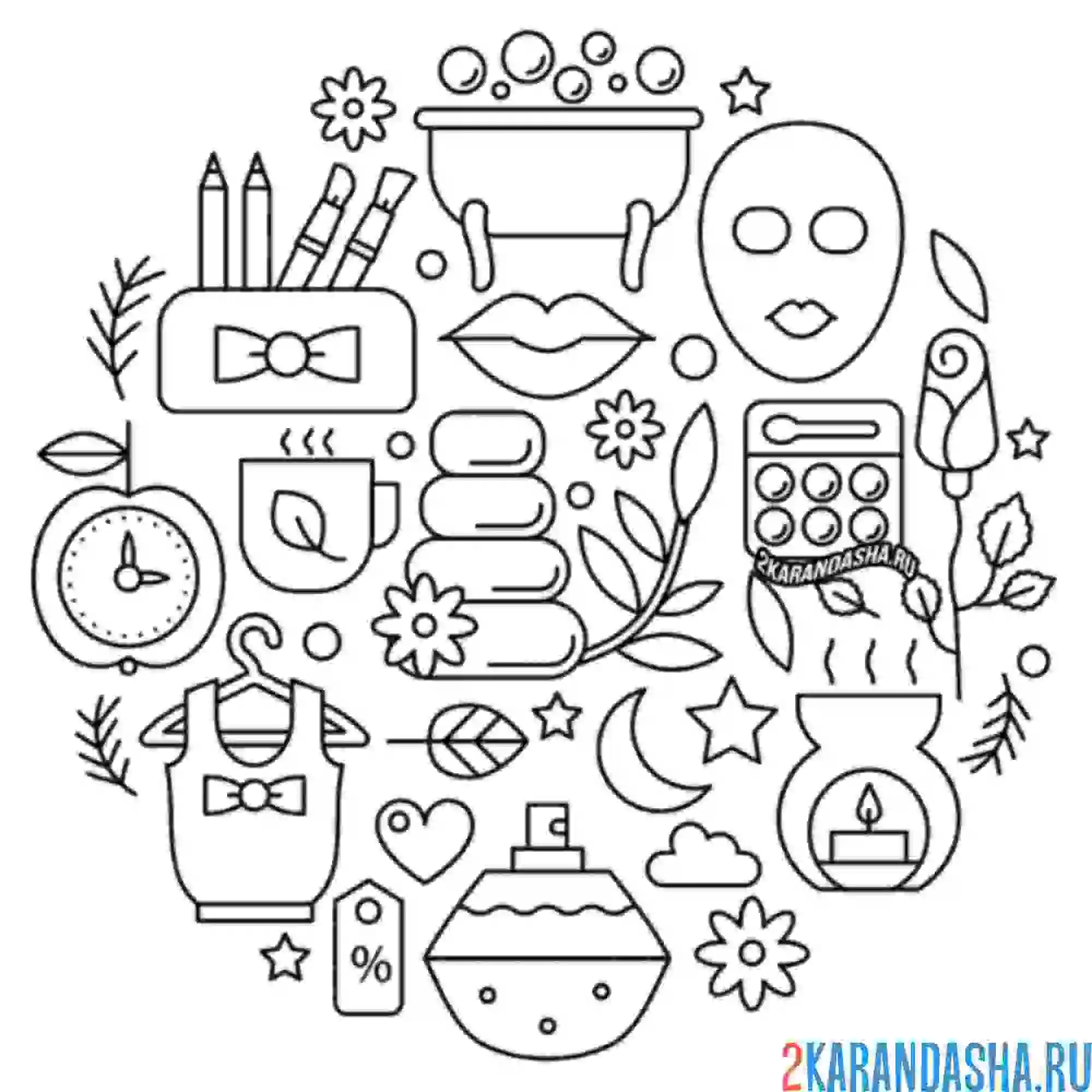 Раскраска коллаж много косметики