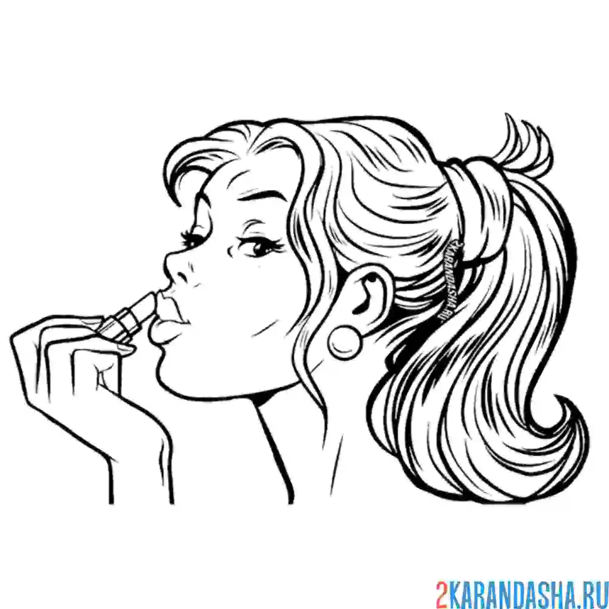 Раскраска девушка красит губы